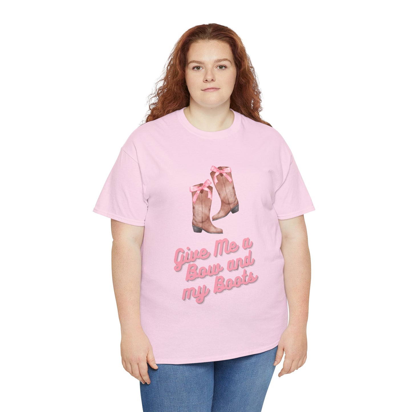 Pink Cowgirl Bow & Boots Women's Plus Short Sleeved Cotton Tee Size xl-5xl