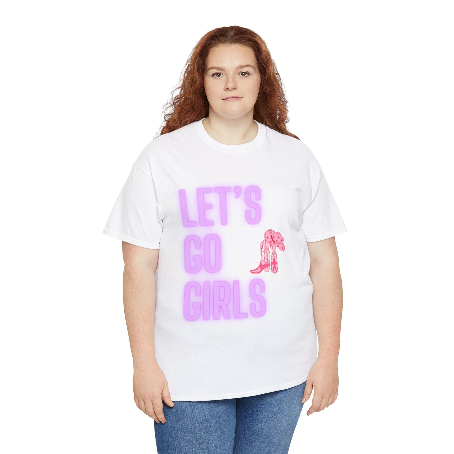 Let's Go Girls Glow Cowgirl Women's Plus Heavy Cotton Tee Size xl-5xl