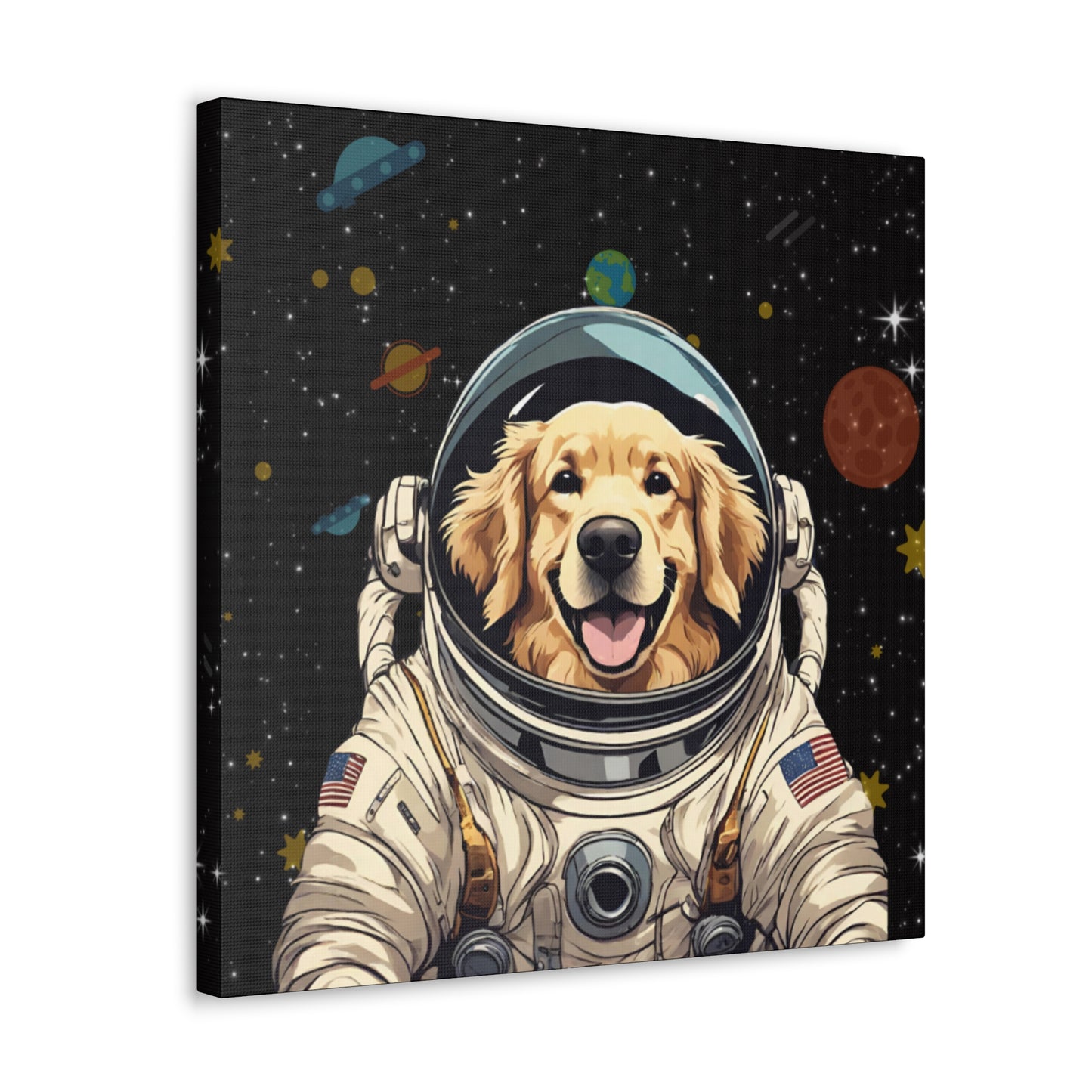 Golden Retriever Astronaut Puppy Dog in Space Canvas Wrapped Art Multiple Sizes