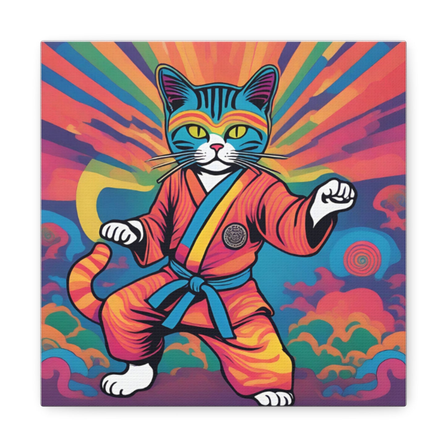Colorful Psychedelic Ninja Karate Kitty Cat Canvas Wrapped Art Multiple Sizes