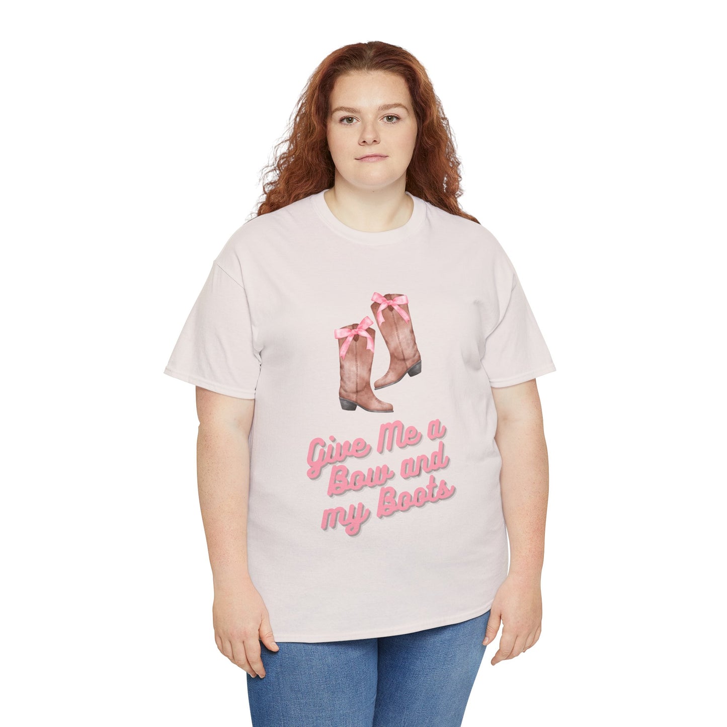 Pink Cowgirl Bow & Boots Women's Plus Short Sleeved Cotton Tee Size xl-5xl
