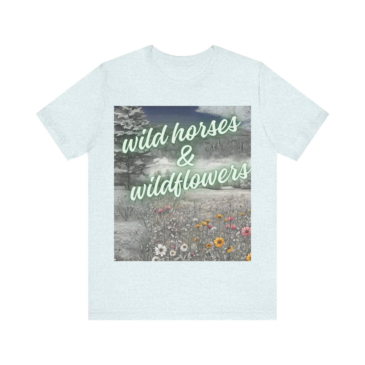Wild Horses & Wildflowers Country Cowgirl Women's Jersey Short Sleeved Tee Size S-2xl