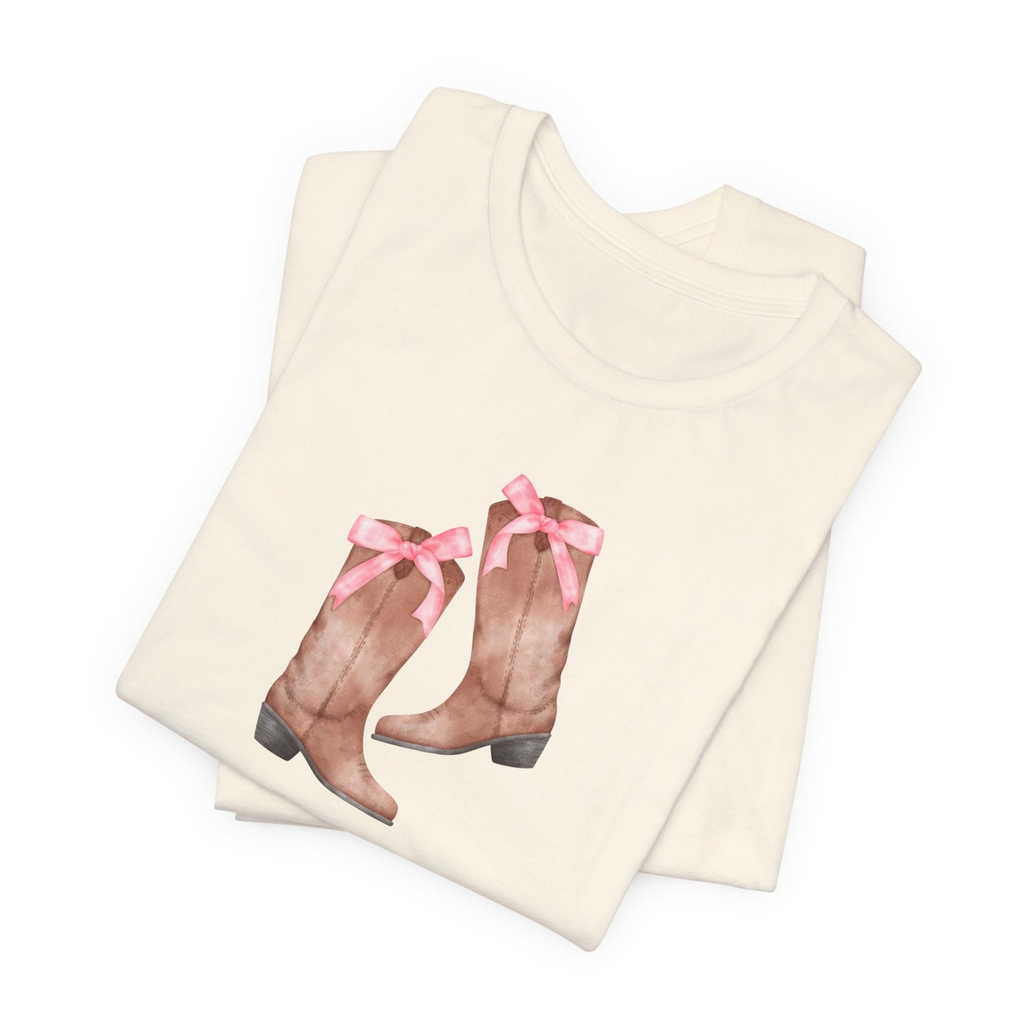 Pink Cowgirl Bow & Boots Women's Jersey Short Sleeved Tee Size S-2xl