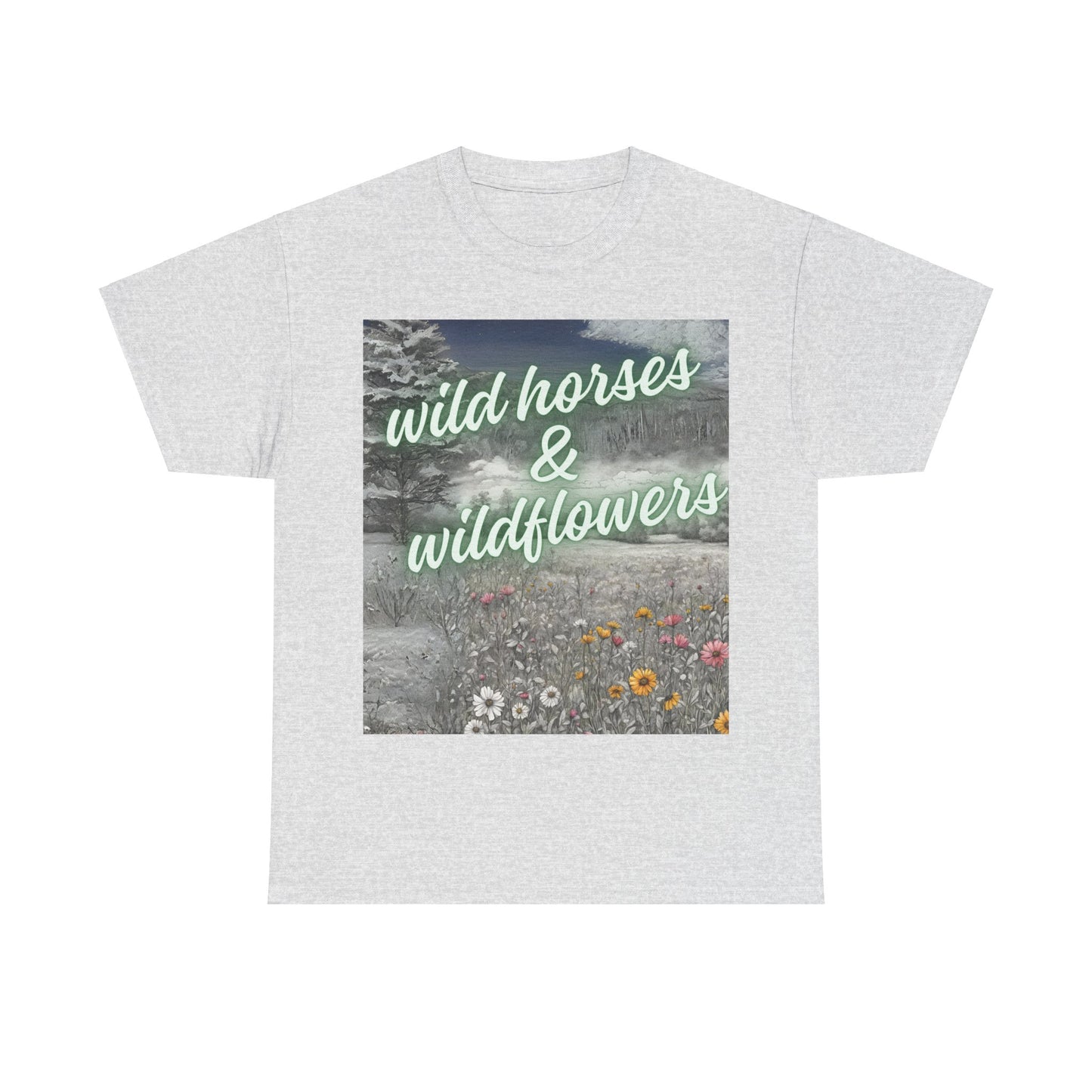 Wild Horses & Wildflowers Country Cowgirl Women's Plus Short Sleeved Cotton Tee Size xl-5xl
