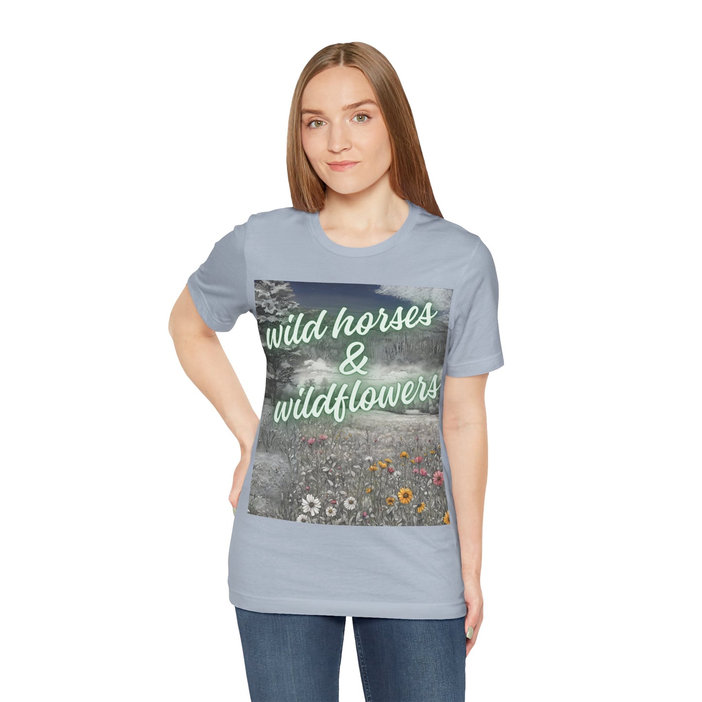 Wild Horses & Wildflowers Country Cowgirl Women's Jersey Short Sleeved Tee Size S-2xl