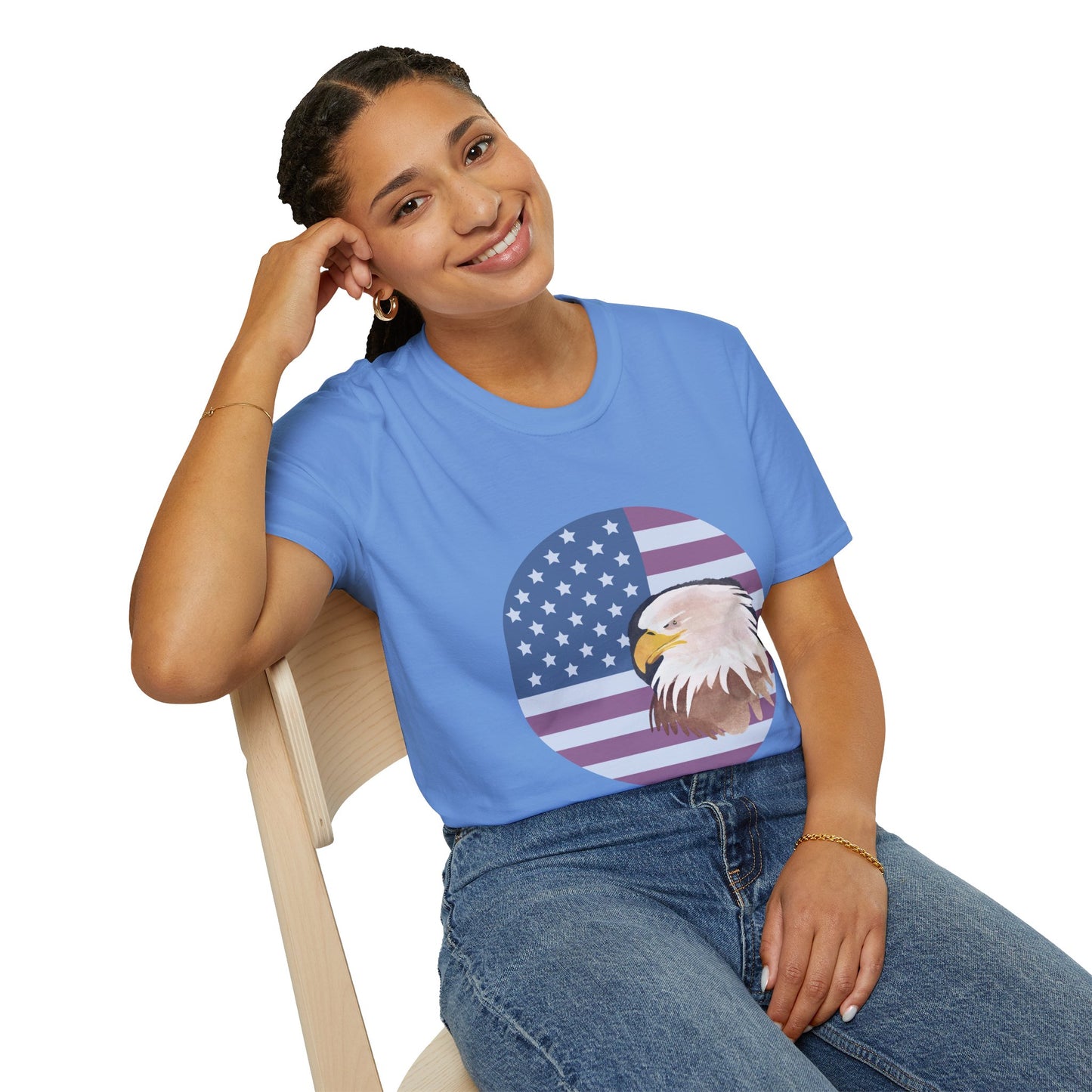 Red, White & Blue Eagle and Flag Antique 4th Softstyle Plus Short Sleeve T-Shirt Multiple Sizes xl-5xl