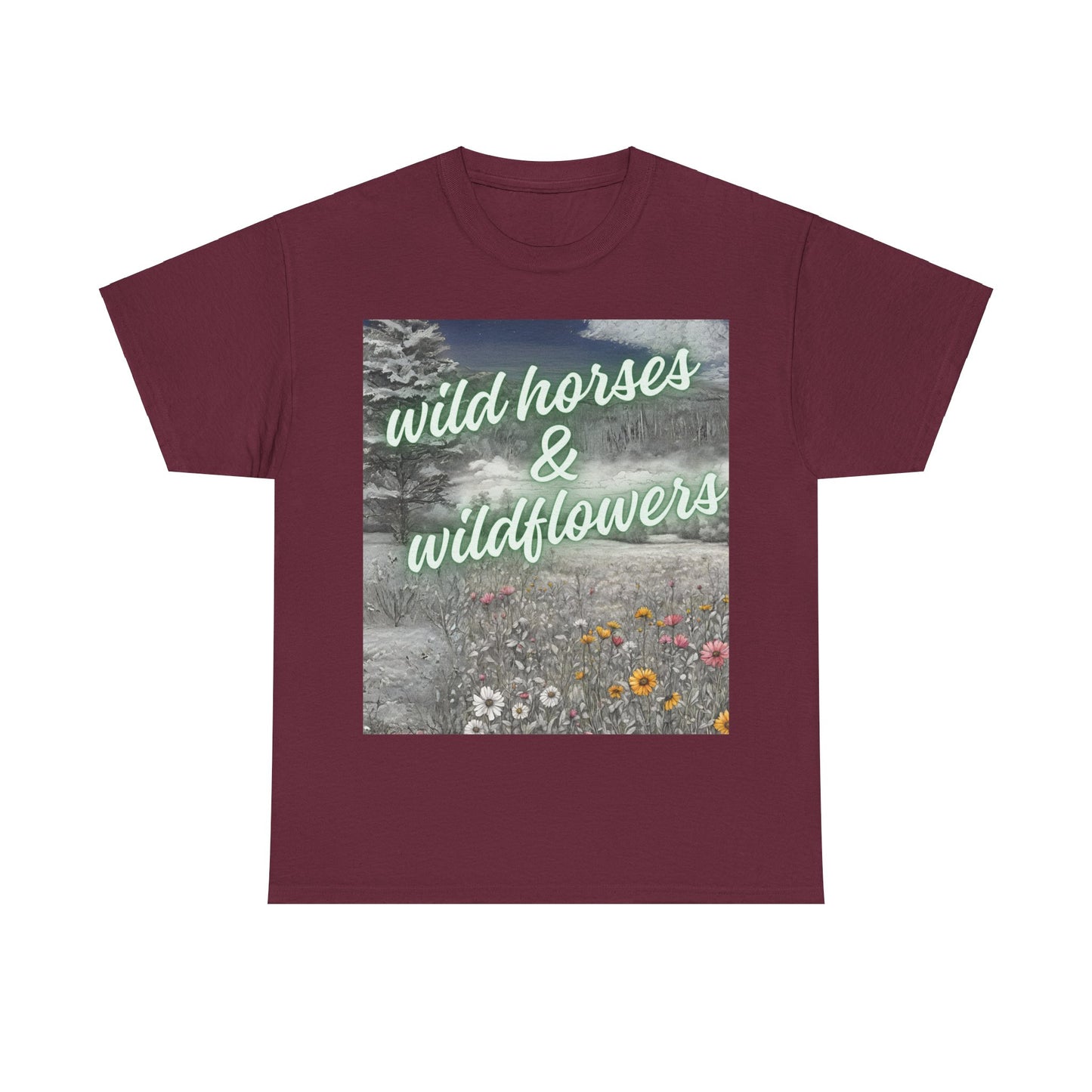 Wild Horses & Wildflowers Country Cowgirl Women's Plus Short Sleeved Cotton Tee Size xl-5xl