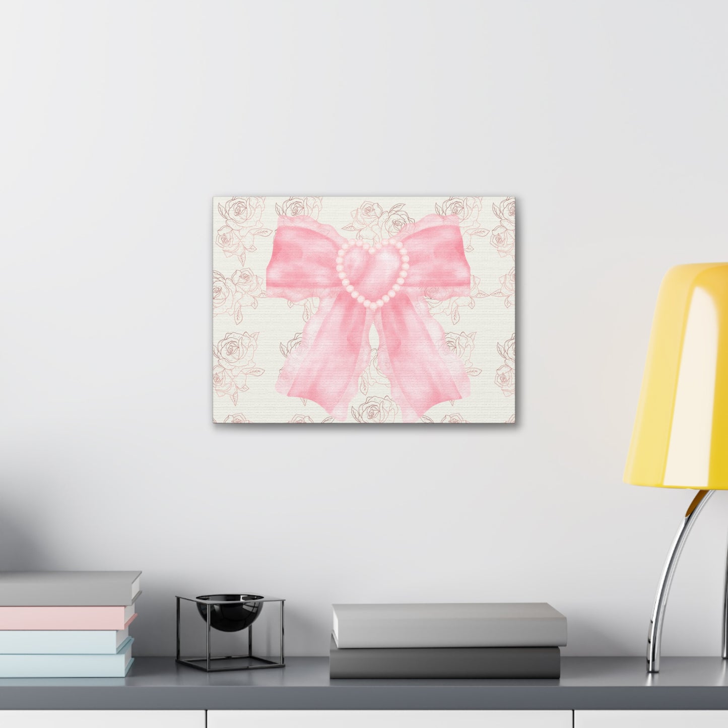 Pink & White Coquette Heart Bow Roses Wrapped Gallery Canvas Art - Multiple Sizes