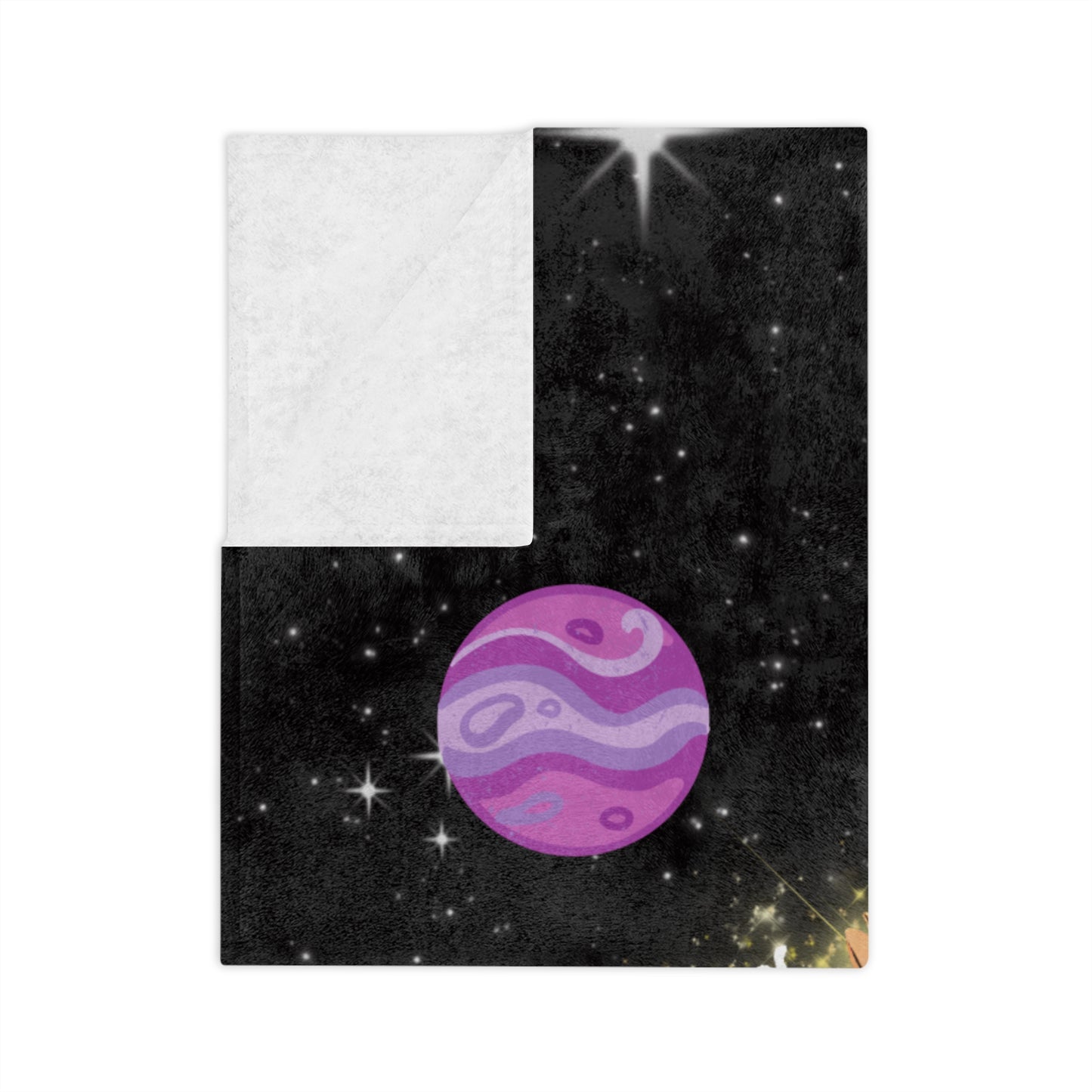 Pupelangelo Dog Astronaut & Alien Meet in Space Patterned Velveteen Microfiber Throw Blanket Multiple Sizes