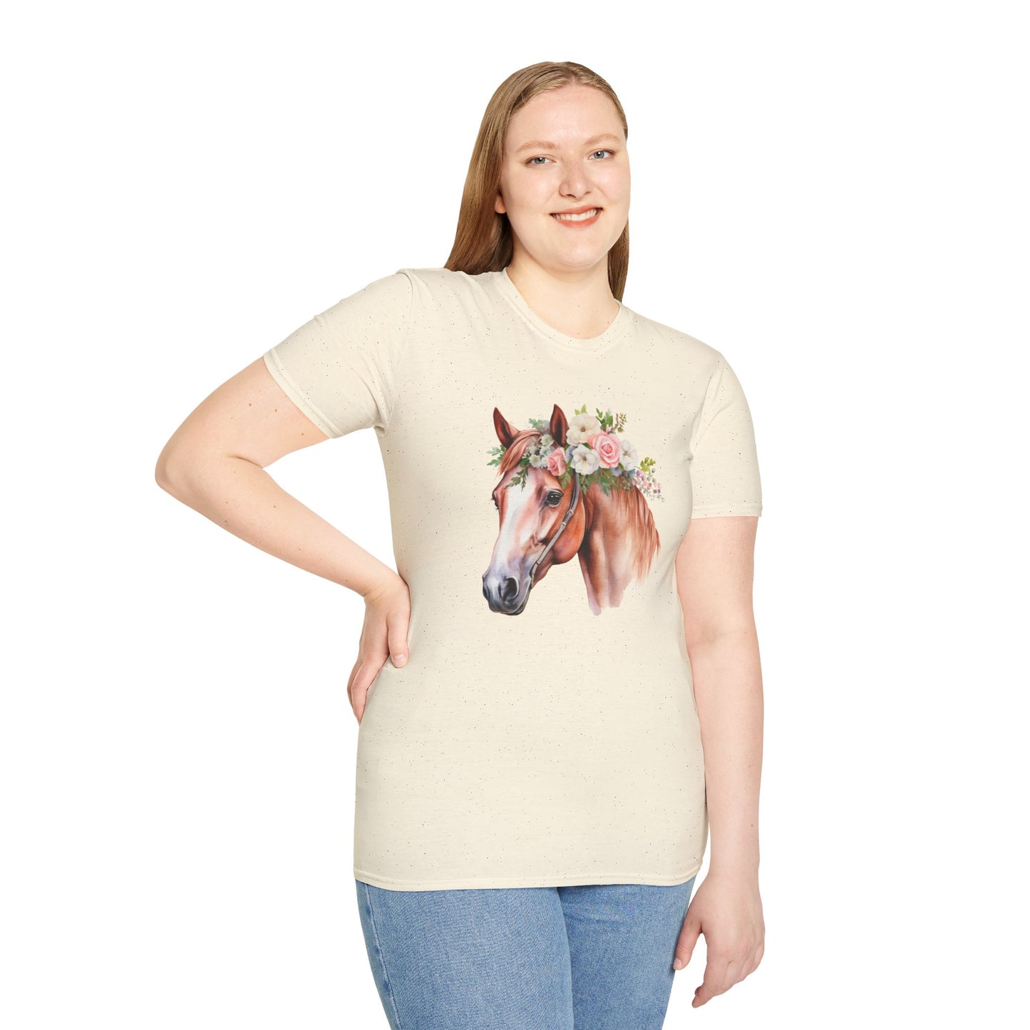 Pink Rose Flower Horse Princess Women's Plus Cotton Short Sleeved Tee Size xl-5xl