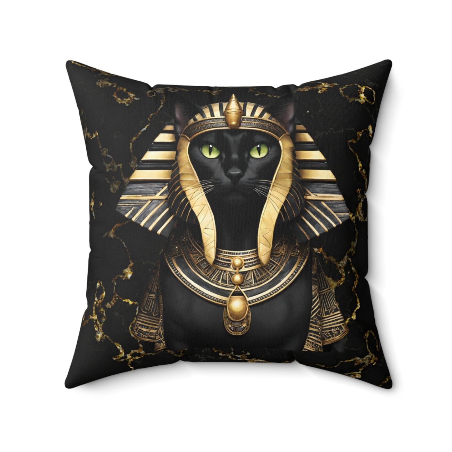 Neferkitti Black Kitty Cat Pharaoh Gold & Black Square Pillow Multiple Sizes