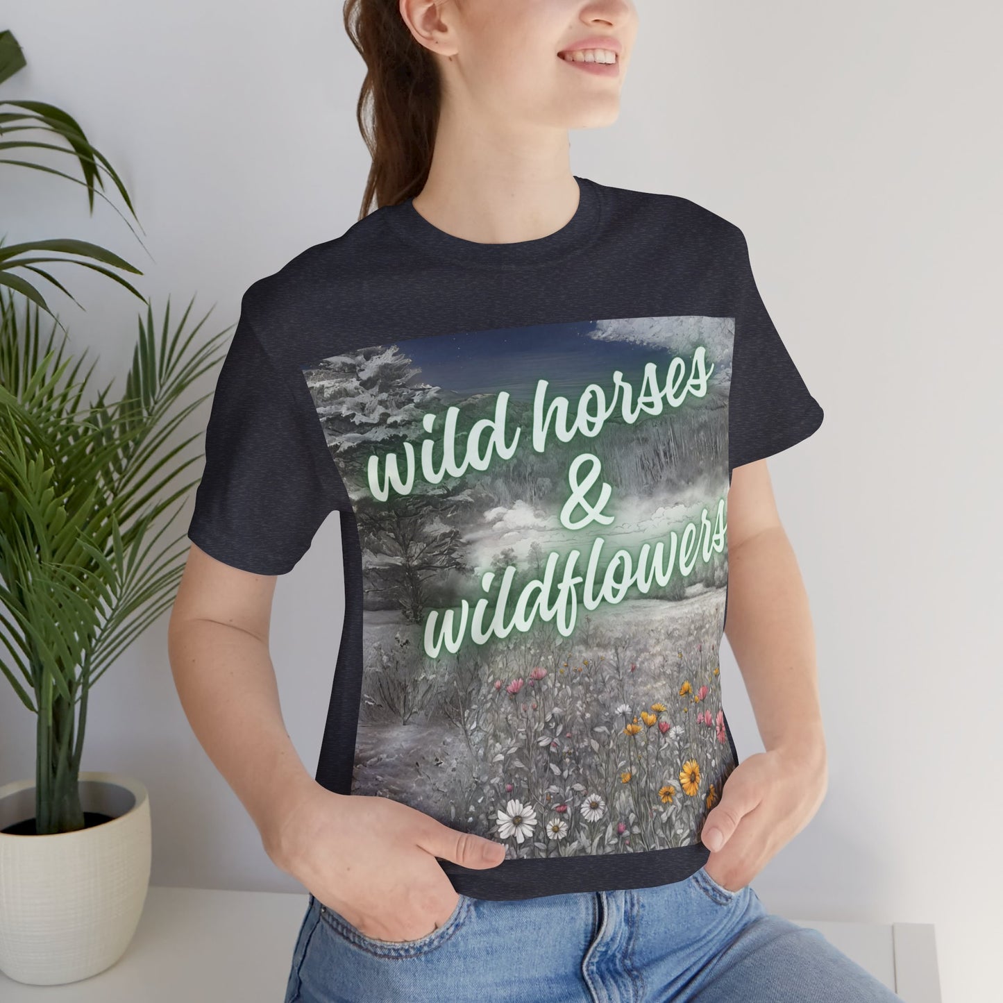Wild Horses & Wildflowers Country Cowgirl Women's Jersey Short Sleeved Tee Size S-2xl