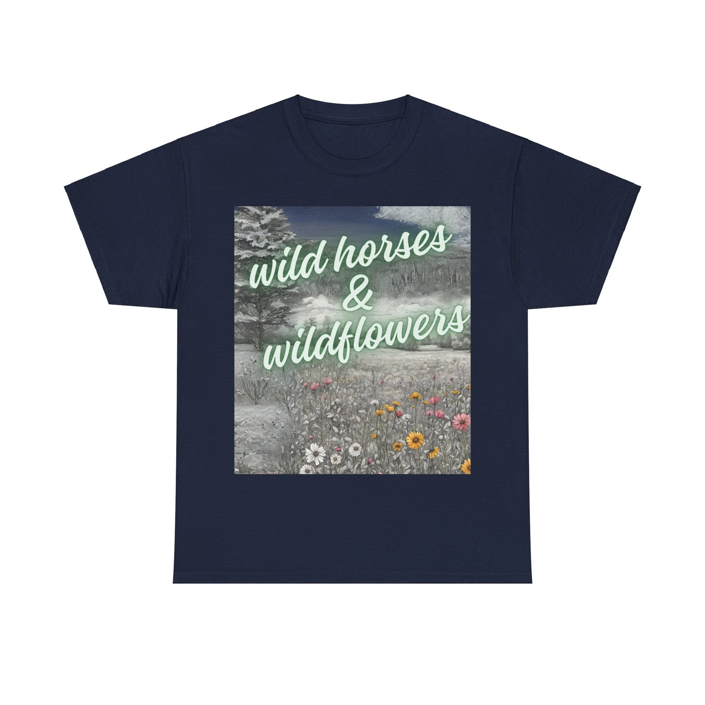 Wild Horses & Wildflowers Country Cowgirl Women's Plus Short Sleeved Cotton Tee Size xl-5xl