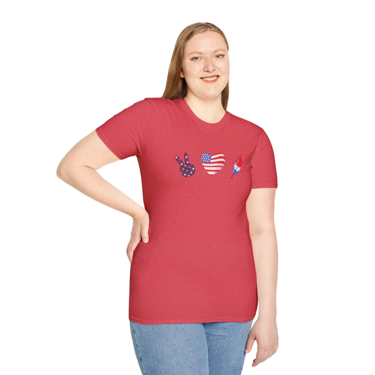 USA Peace Love Red, White & Blue 4th Women's Softstyle Plus Short Sleeve T-Shirt Sizes xl-5xl