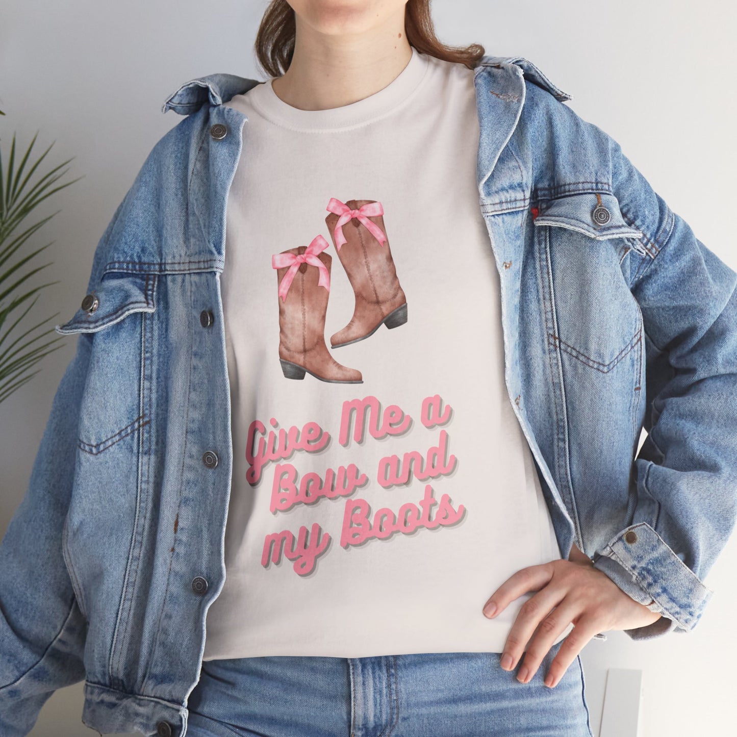 Pink Cowgirl Bow & Boots Women's Plus Short Sleeved Cotton Tee Size xl-5xl