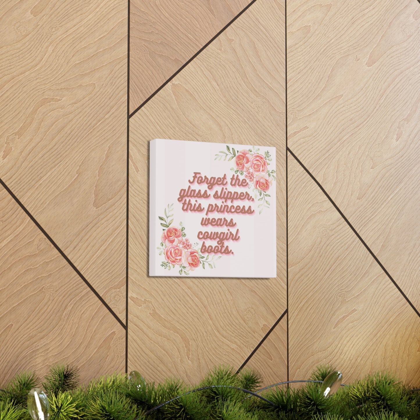 Pink Coquette Cowgirl Princess Glass Slippers Cowgirl Boots Pink Rose Canvas Wrapped Art Multiple Sizes