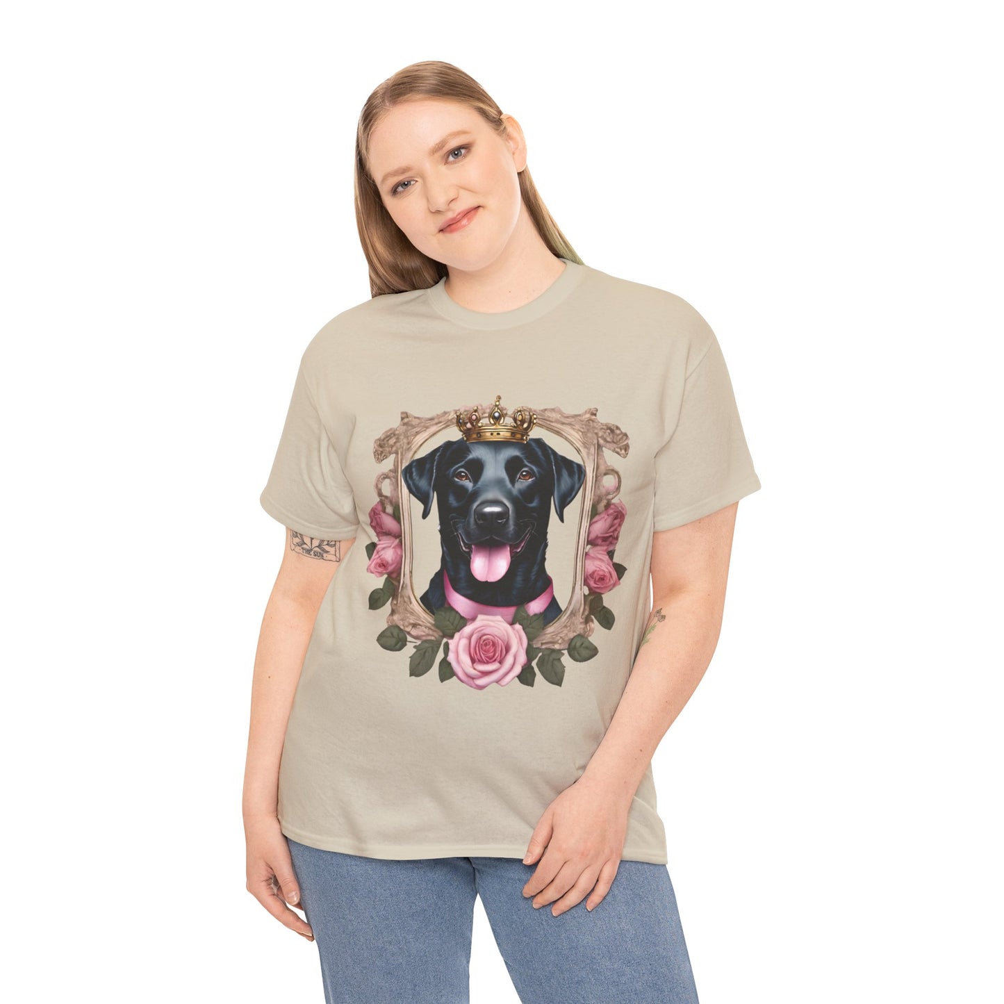 Coquette Pink Rose Smiling Black Labrador Prince Princess Puppy Dog Women's Plus Cotton Tee Size xl-5xl
