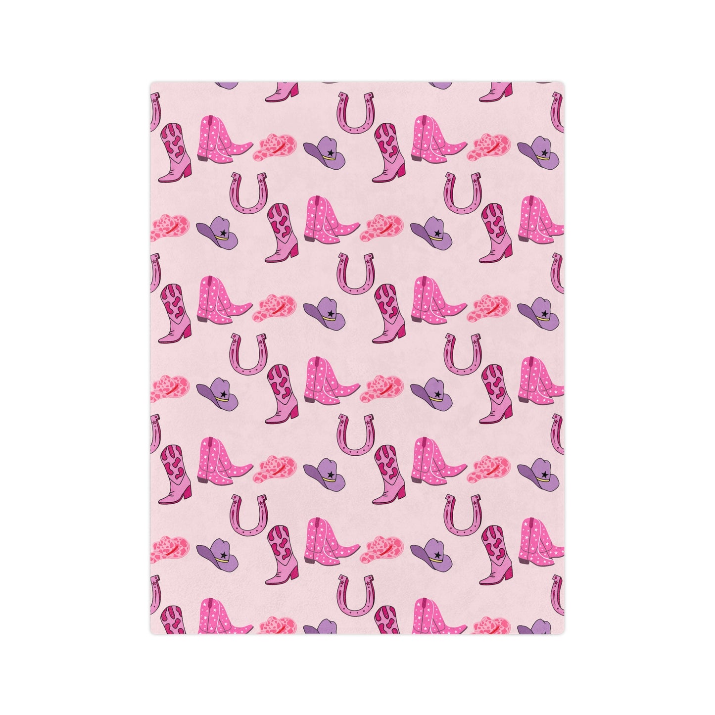 Pink Purple Cowgirl Hat & Boots Pattern Velvet Microfiber Blanket