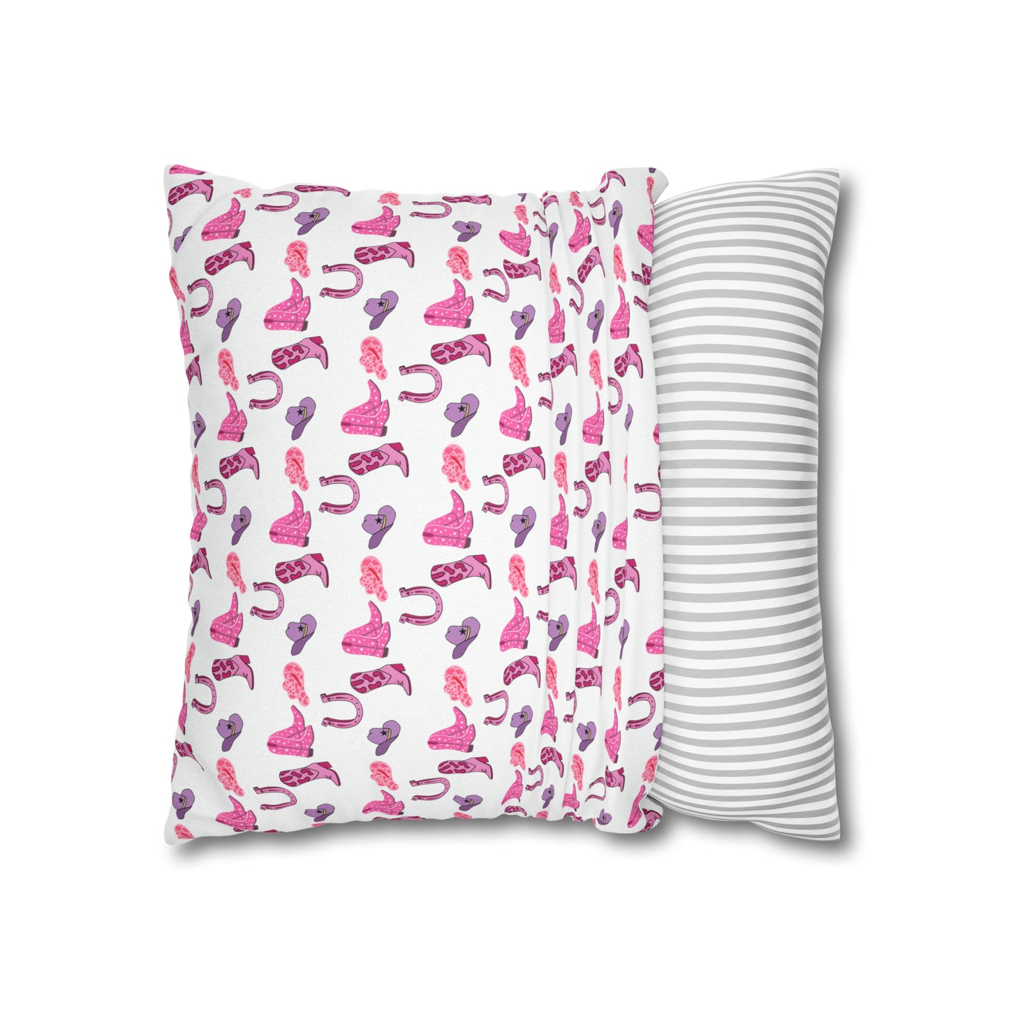 Yee Haw Pink Purple Cowgirl Hat & Boots Patterned Square Pillow Cover Multiple Sizes