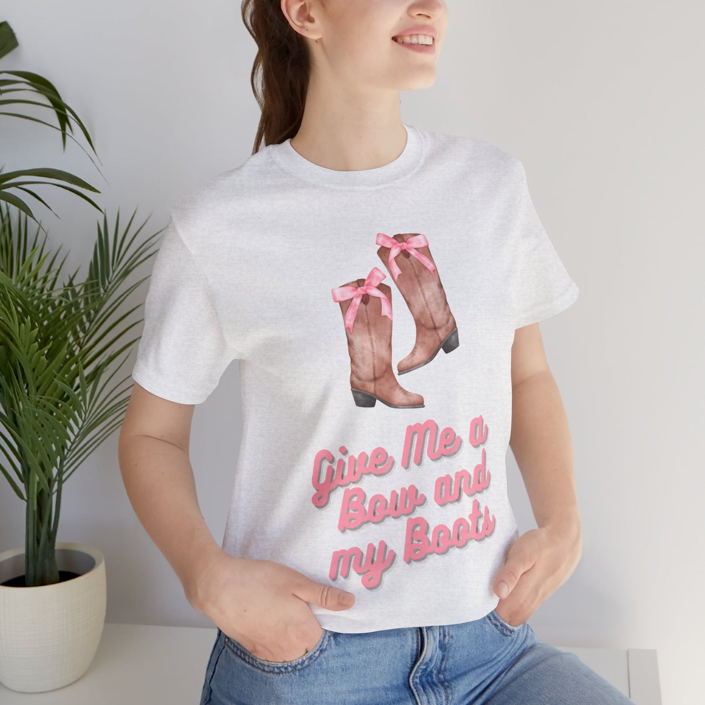 Pink Cowgirl Bow & Boots Women's Jersey Short Sleeved Tee Size S-2xl