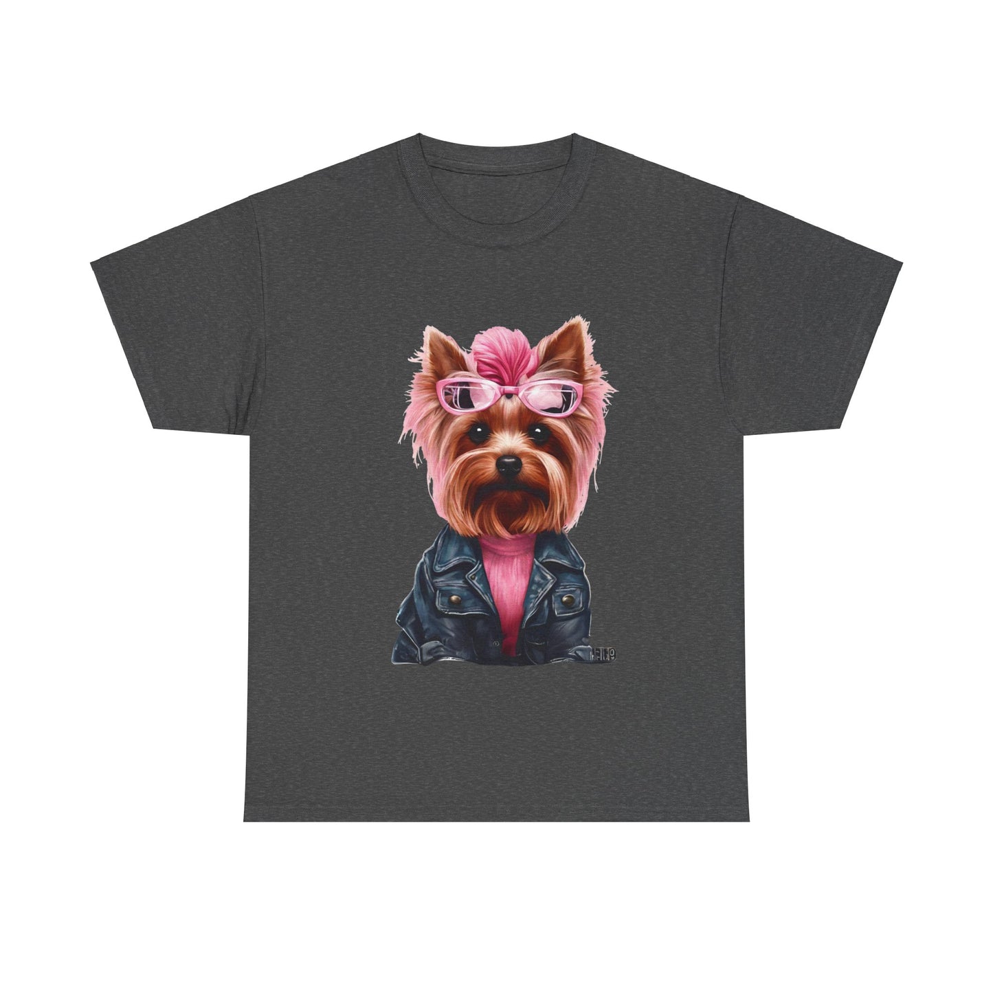 Preppy Pink Biker Yorkie Puppy Women's Plus Cotton Short Sleeved Tee Size xl-5xl