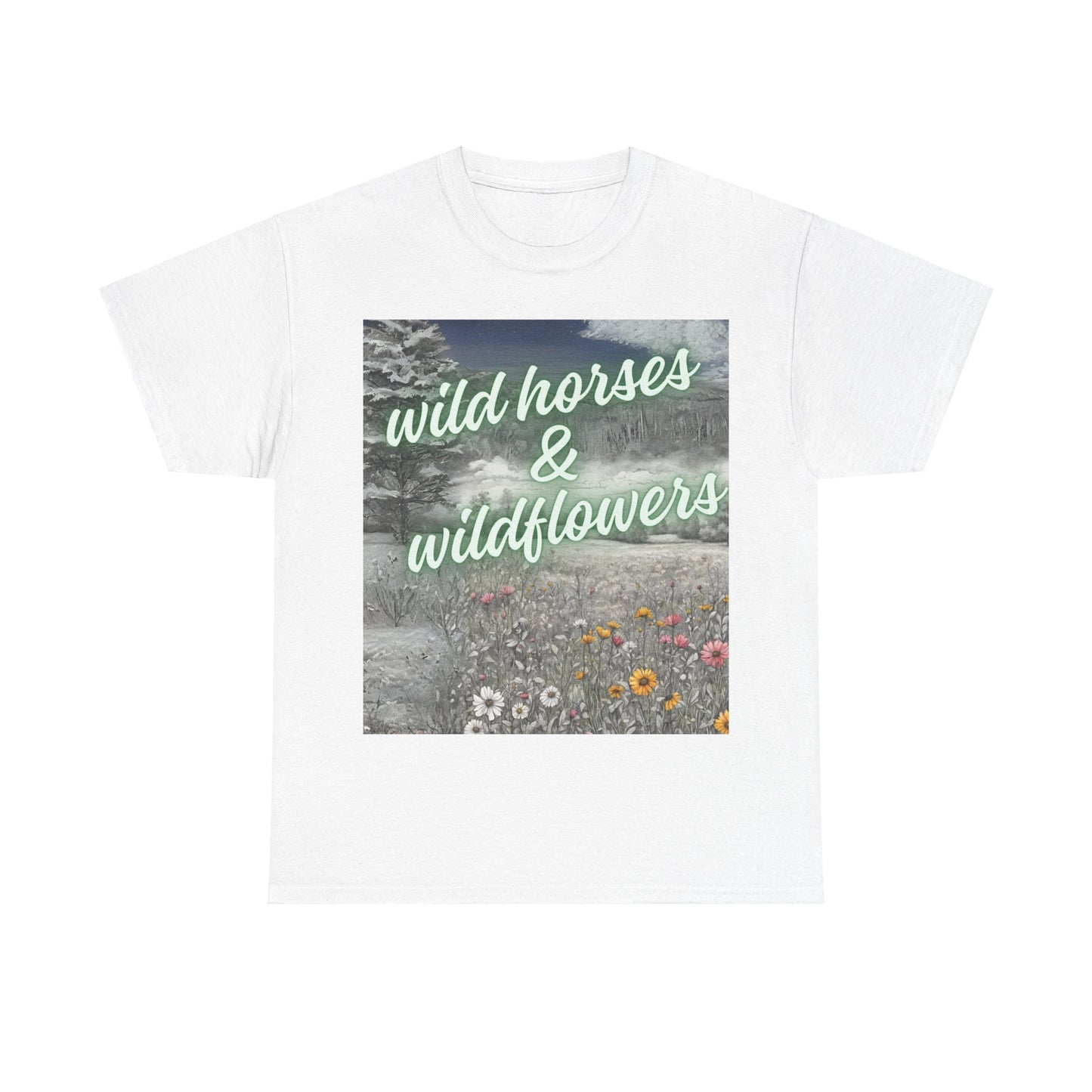 Wild Horses & Wildflowers Country Cowgirl Women's Plus Short Sleeved Cotton Tee Size xl-5xl