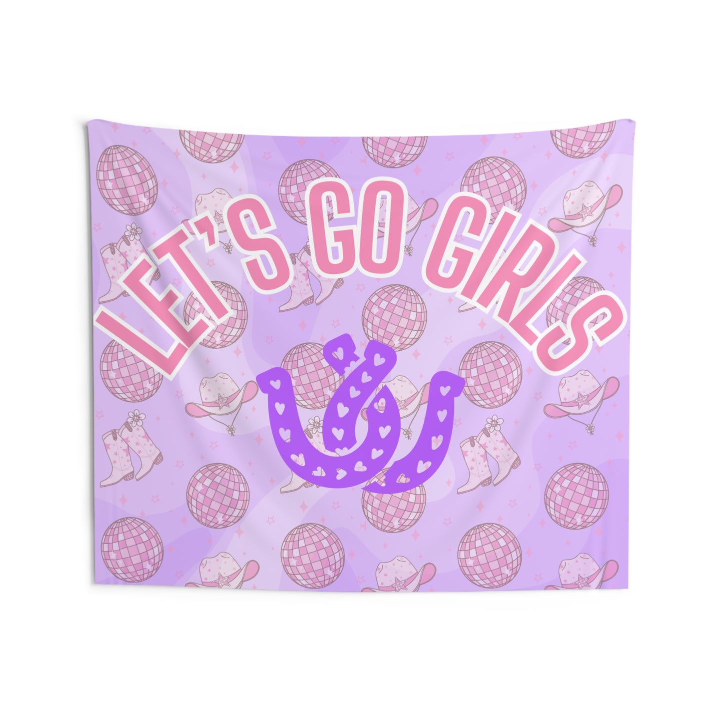 Let's Go Girls Disco Pink & Purple Cowgirl Indoor Wall Tapestry Multiple Sizes