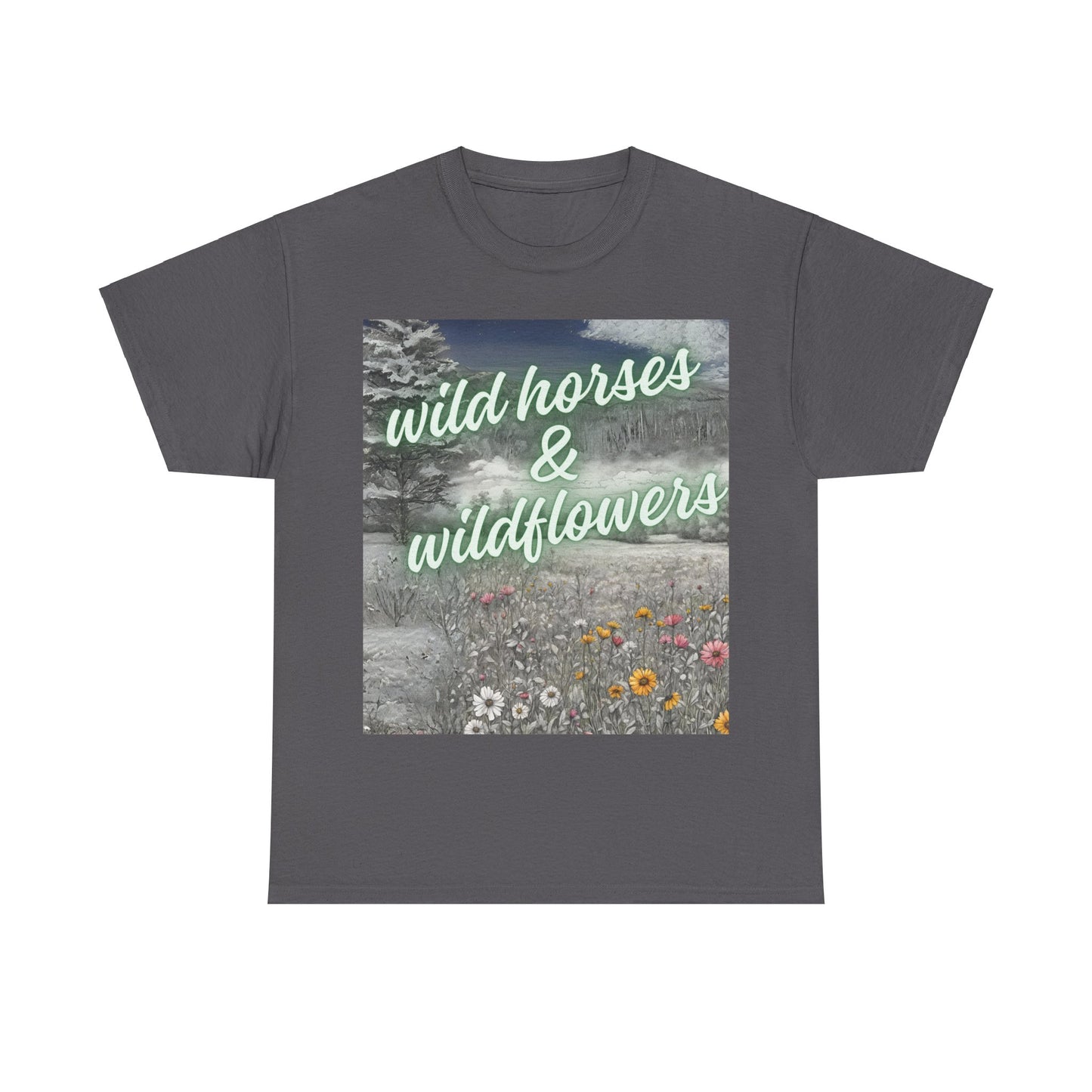 Wild Horses & Wildflowers Country Cowgirl Women's Plus Short Sleeved Cotton Tee Size xl-5xl