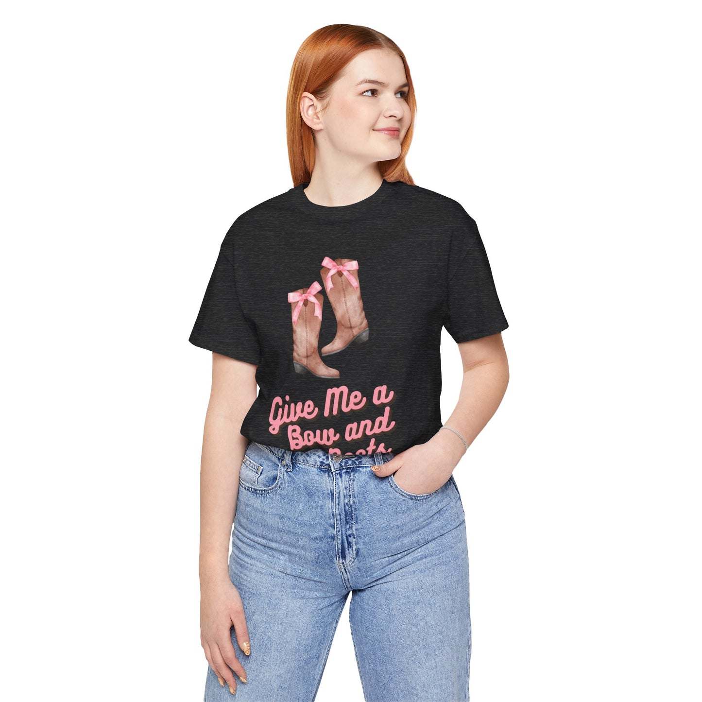 Pink Cowgirl Bow & Boots Women's Jersey Short Sleeved Tee Size S-2xl