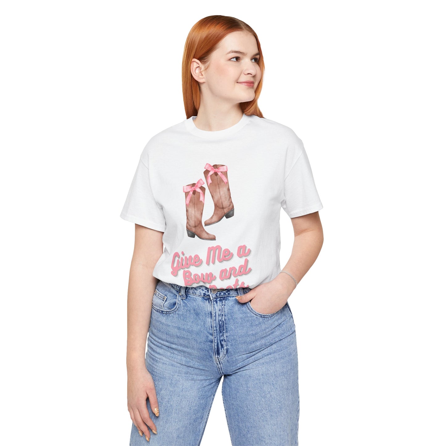 Pink Cowgirl Bow & Boots Women's Jersey Short Sleeved Tee Size S-2xl