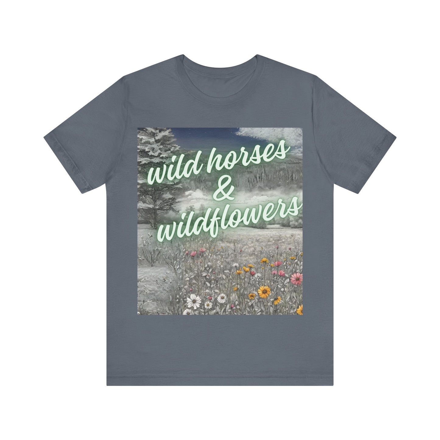 Wild Horses & Wildflowers Country Cowgirl Women's Jersey Short Sleeved Tee Size S-2xl