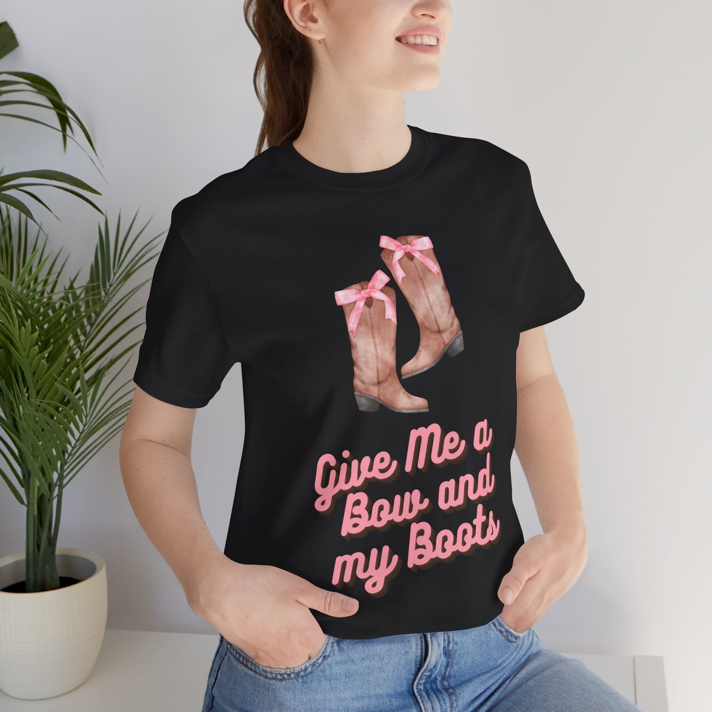 Pink Cowgirl Bow & Boots Women's Jersey Short Sleeved Tee Size S-2xl