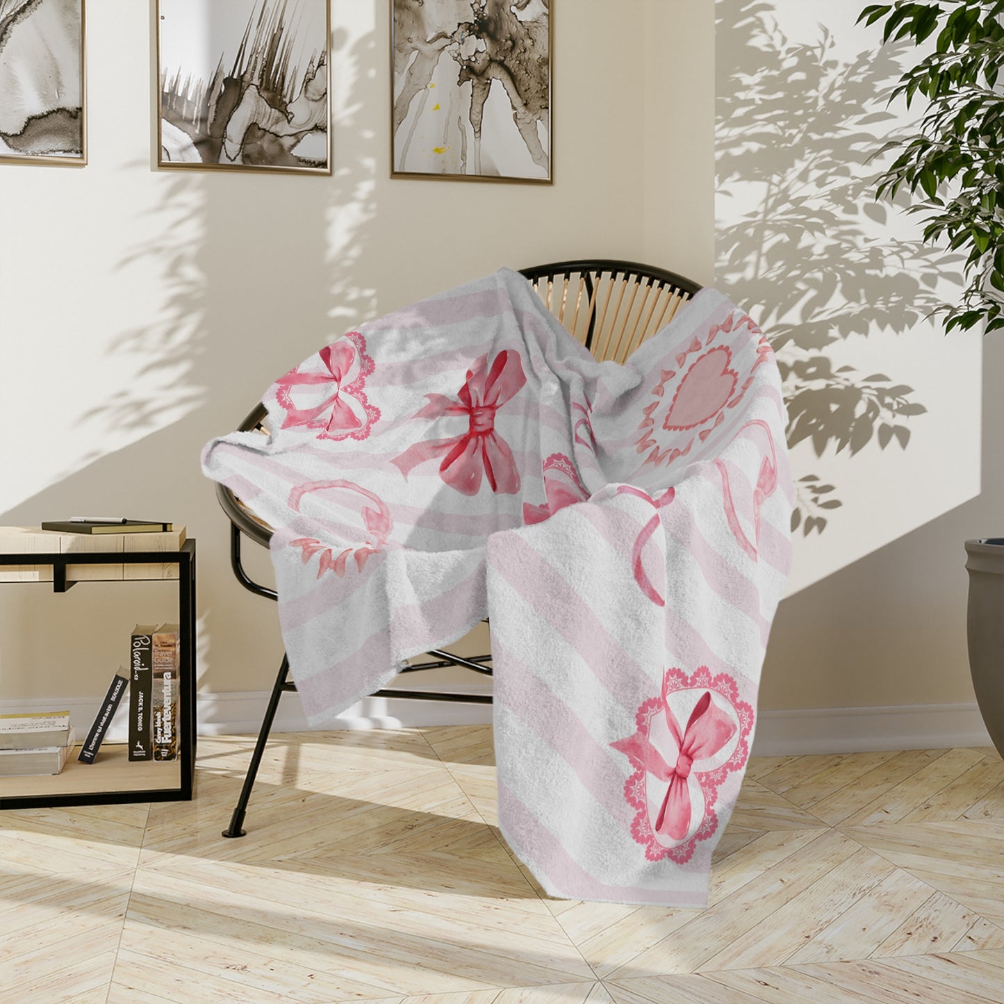 Love Coquette Pink & White Bow Hearts Microfiber Cozy Soft Blanket Multiple Sizes