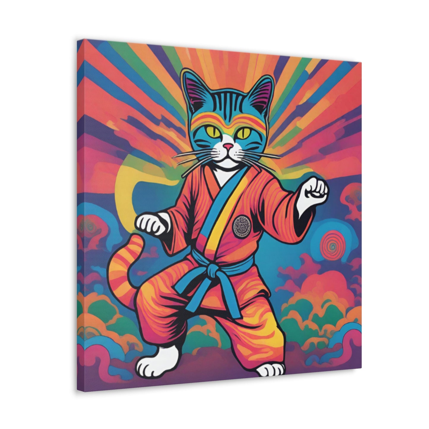 Colorful Psychedelic Ninja Karate Kitty Cat Canvas Wrapped Art Multiple Sizes