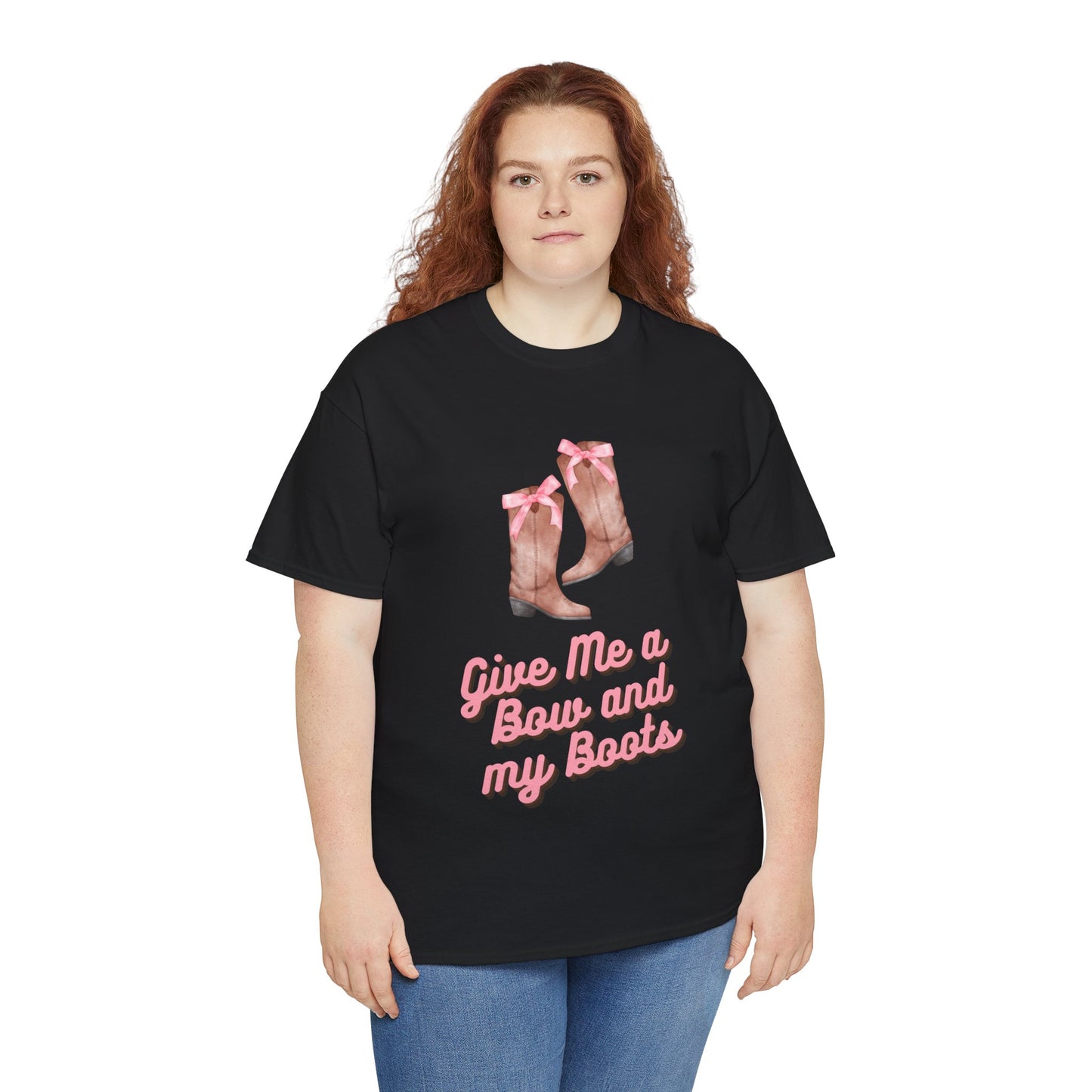 Pink Cowgirl Bow & Boots Women's Plus Short Sleeved Cotton Tee Size xl-5xl