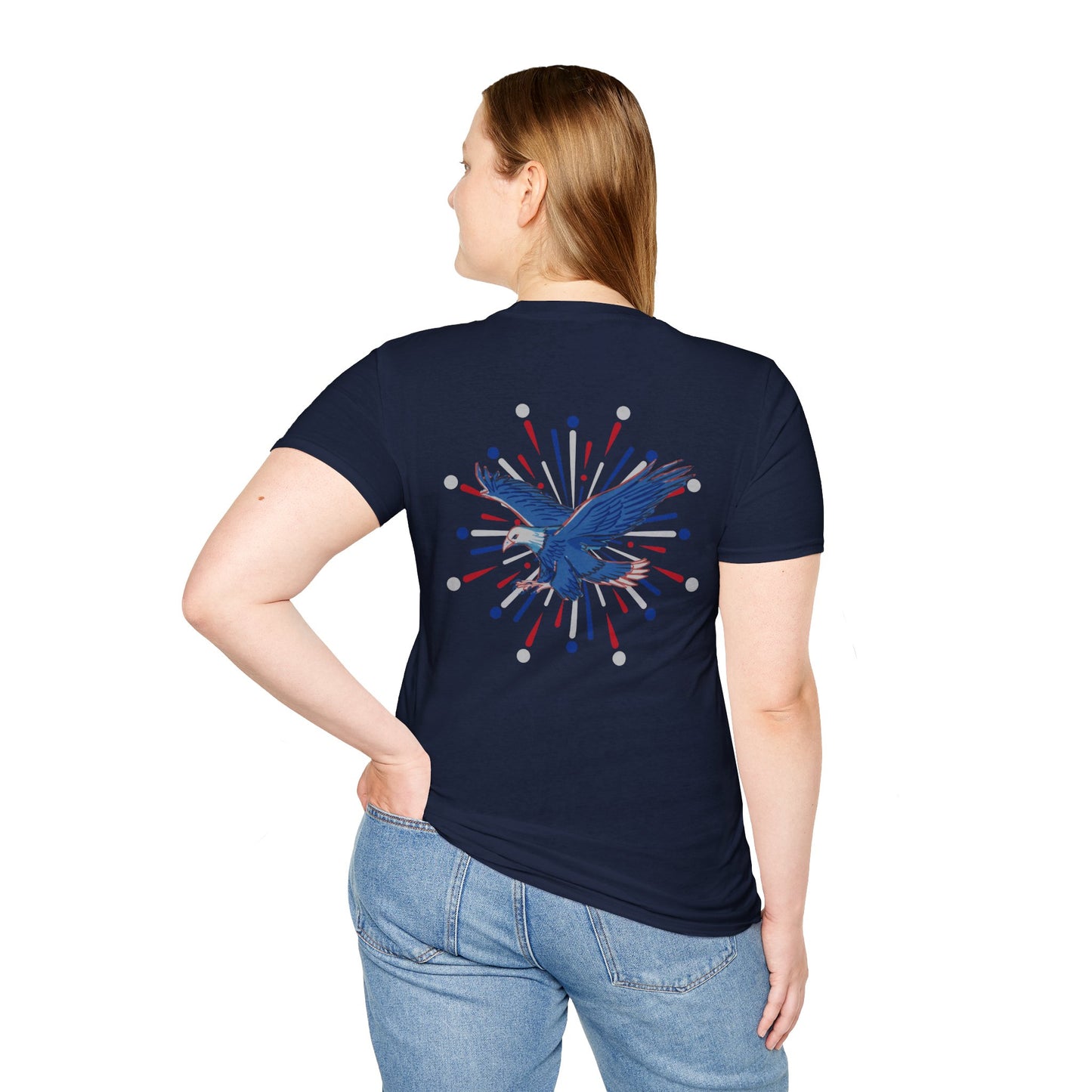 USA 'Merica Red, White & Blue Eagle 4th Women's Softstyle Plus Short Sleeve Double-Sided T-Shirt Sizes xl-5xl