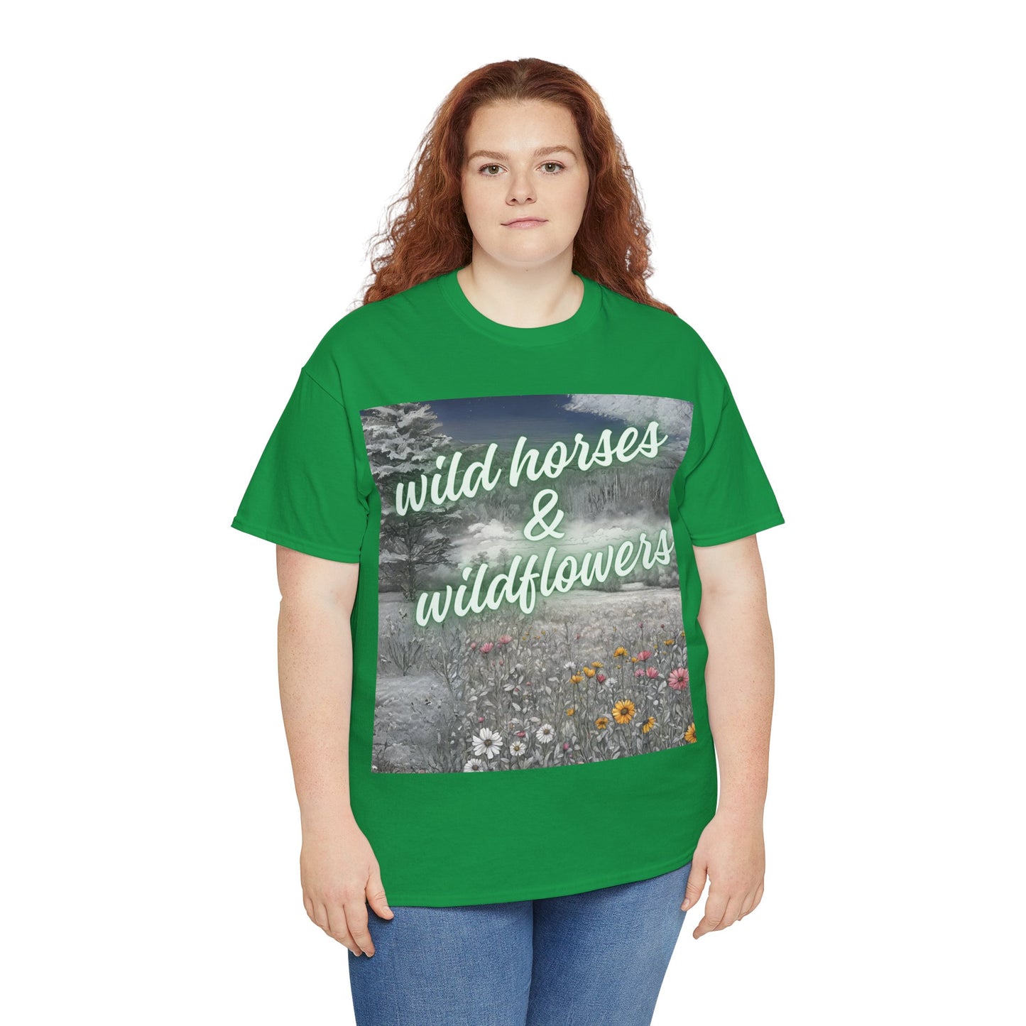 Wild Horses & Wildflowers Country Cowgirl Women's Plus Short Sleeved Cotton Tee Size xl-5xl