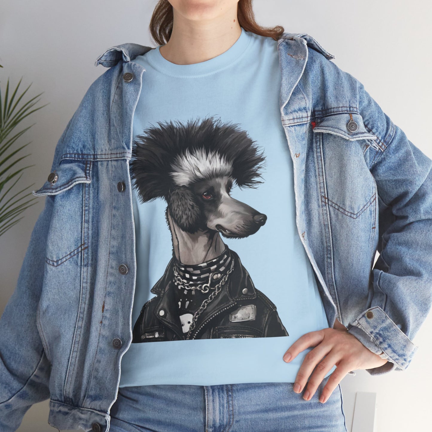 Black & White Punk Rock Poodle Puppy Dog Women's Plus Cotton Tee Size xl-5xl