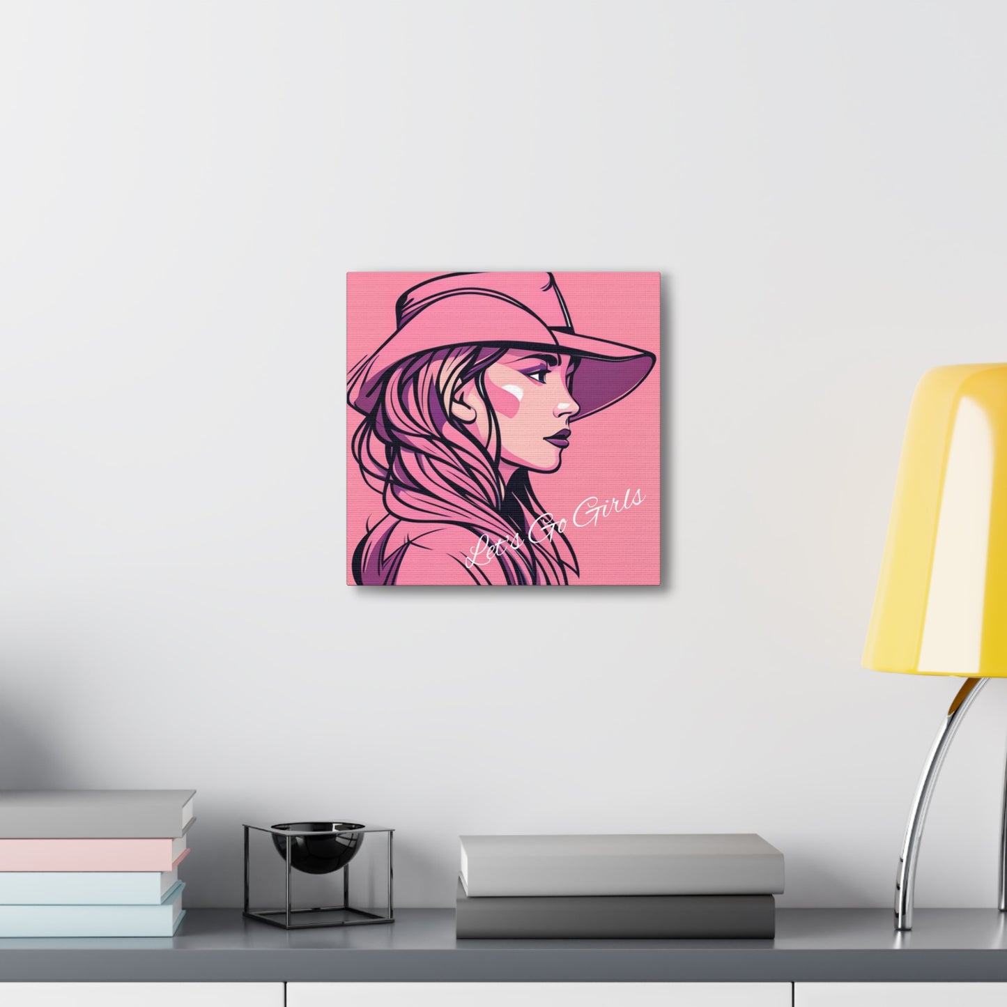 Pink Cowgirl Let's Go Girls Wrapped Canvas Art Multiple Sizes