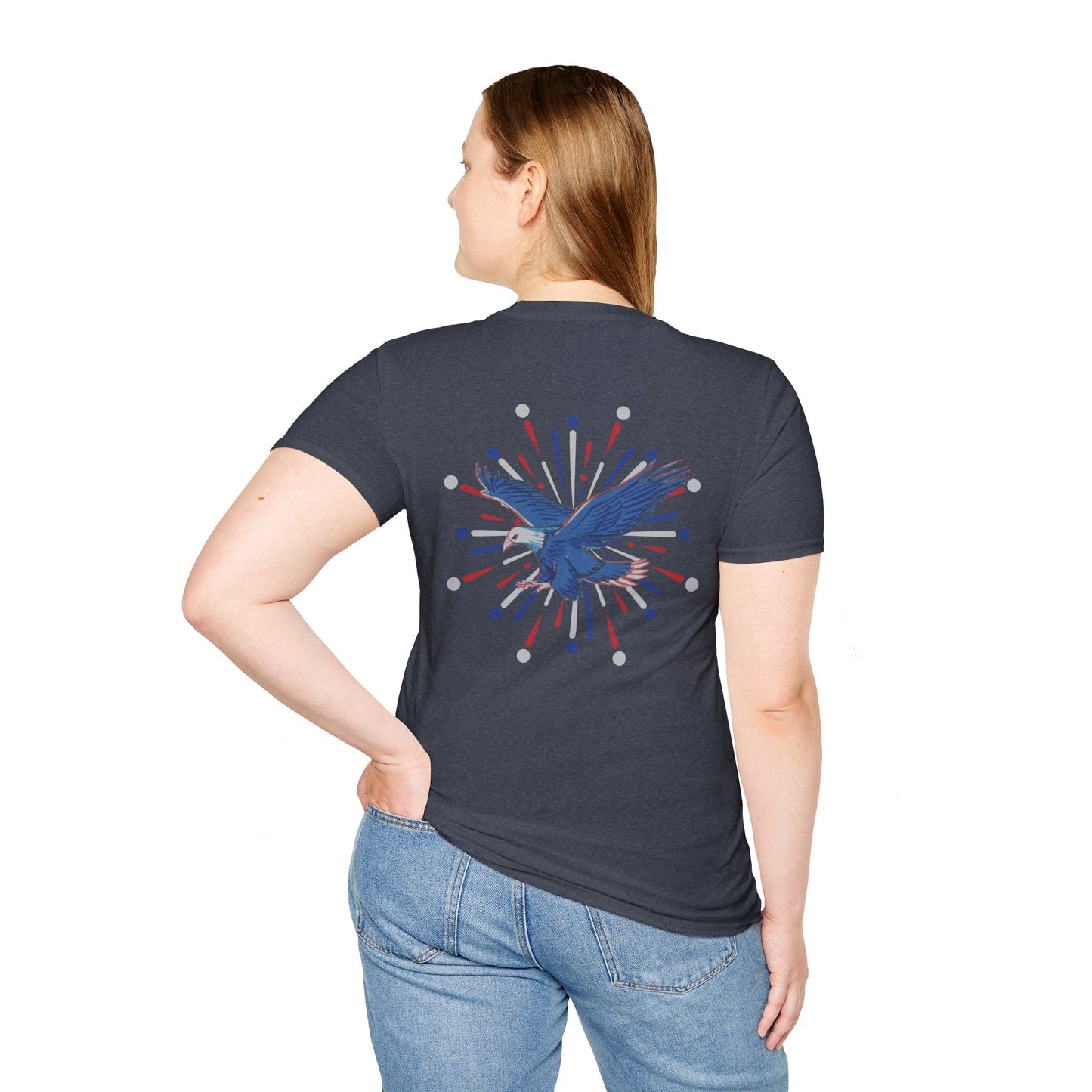 USA 'Merica Red, White & Blue Eagle 4th Women's Softstyle Plus Short Sleeve Double-Sided T-Shirt Sizes xl-5xl