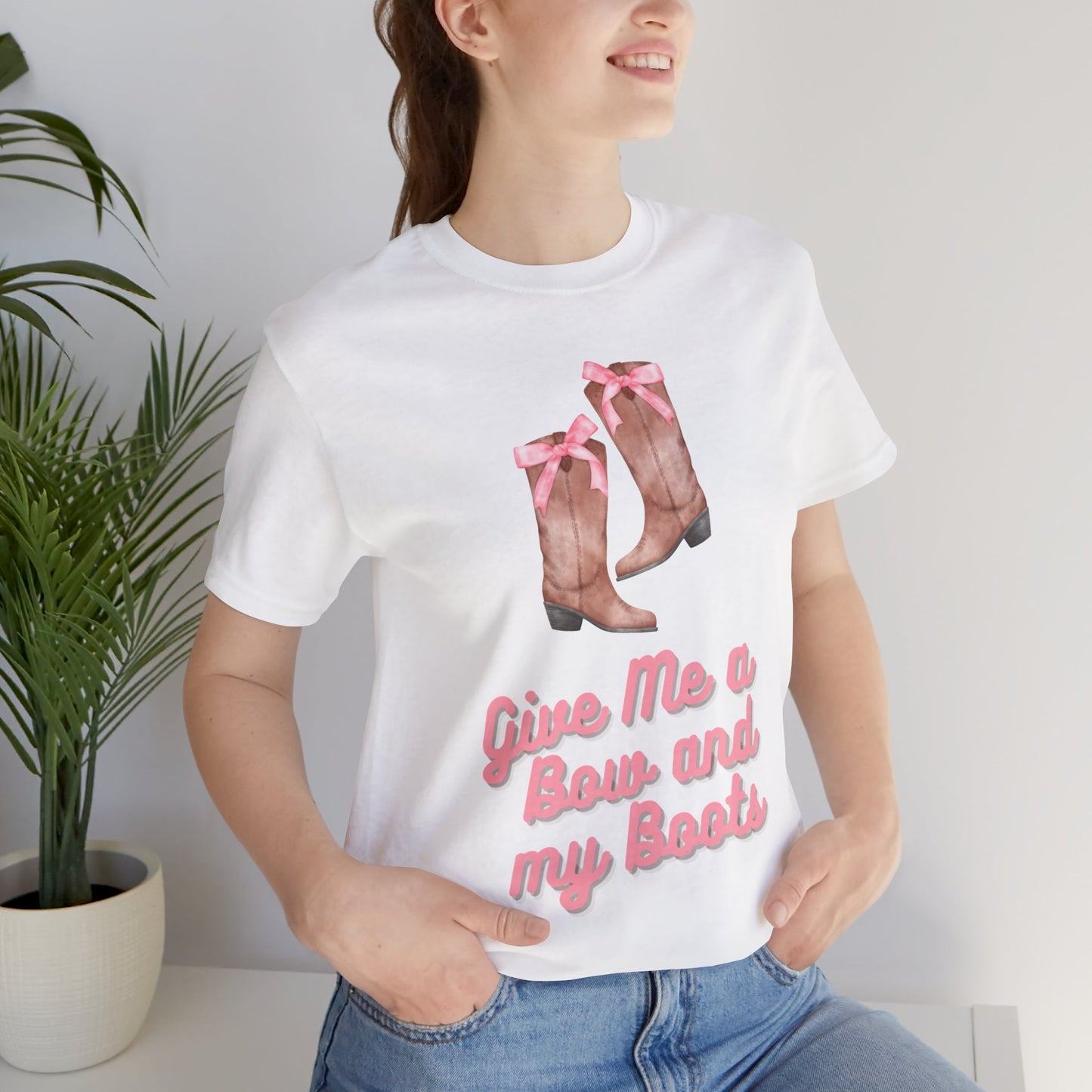 Pink Cowgirl Bow & Boots Women's Jersey Short Sleeved Tee Size S-2xl