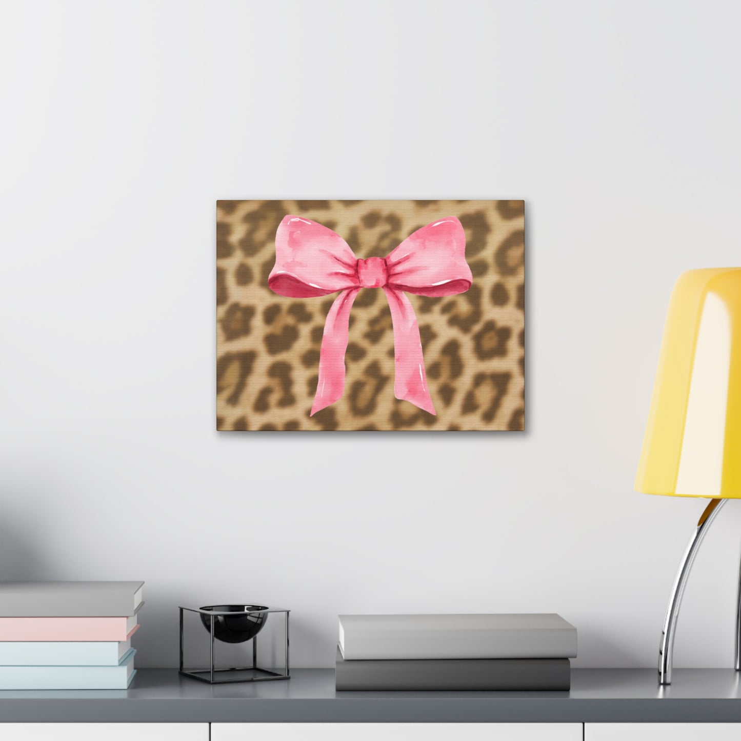 Leopard and Pink Coquette Bow Canvas Wrapped Art Multiple Sizes