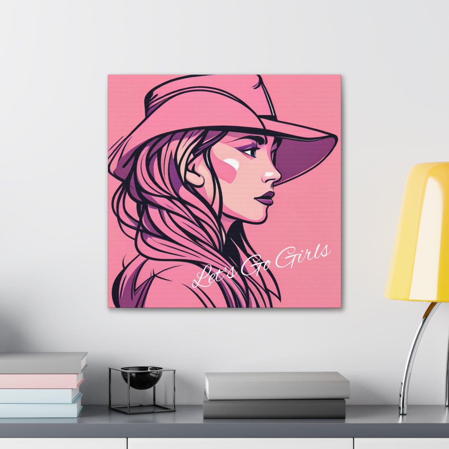 Pink Cowgirl Let's Go Girls Wrapped Canvas Art Multiple Sizes