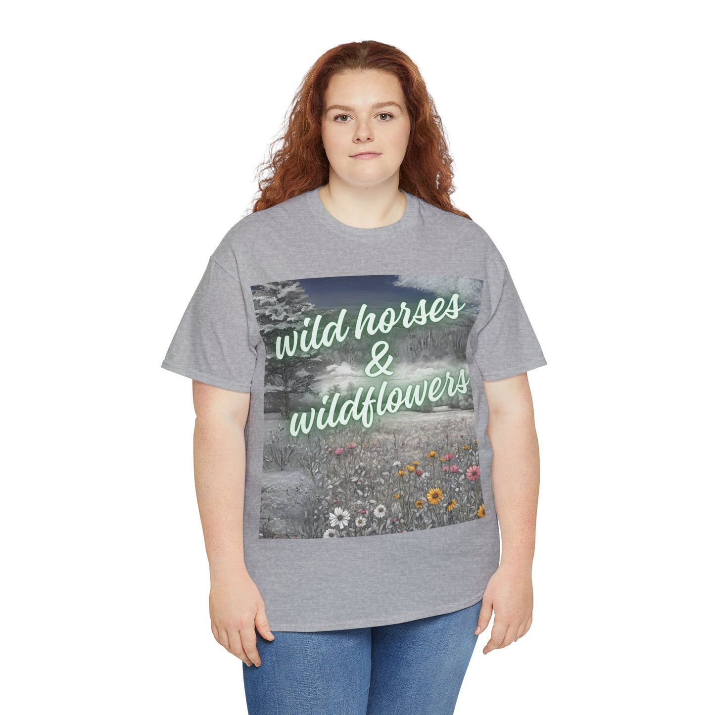 Wild Horses & Wildflowers Country Cowgirl Women's Plus Short Sleeved Cotton Tee Size xl-5xl