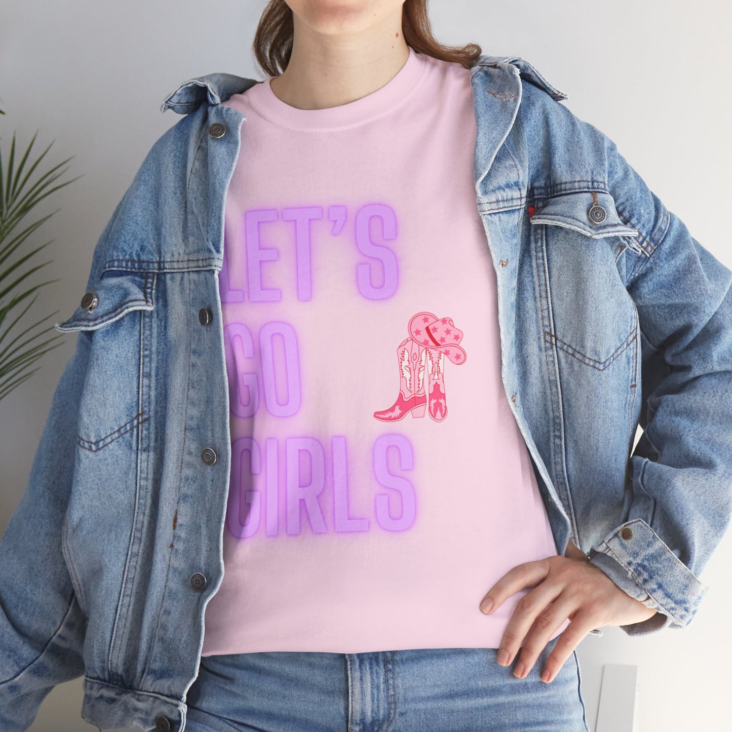 Let's Go Girls Glow Cowgirl Women's Plus Heavy Cotton Tee Size xl-5xl