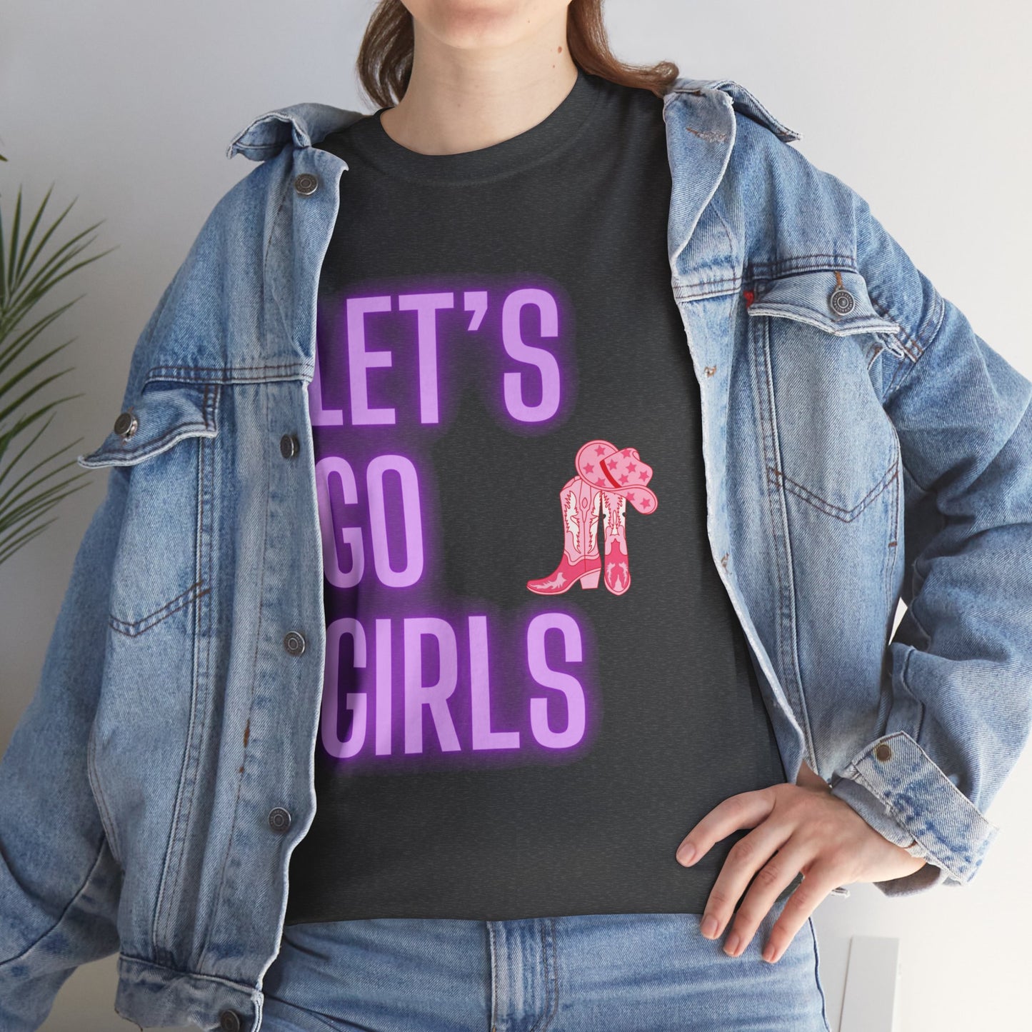 Let's Go Girls Glow Cowgirl Women's Plus Heavy Cotton Tee Size xl-5xl