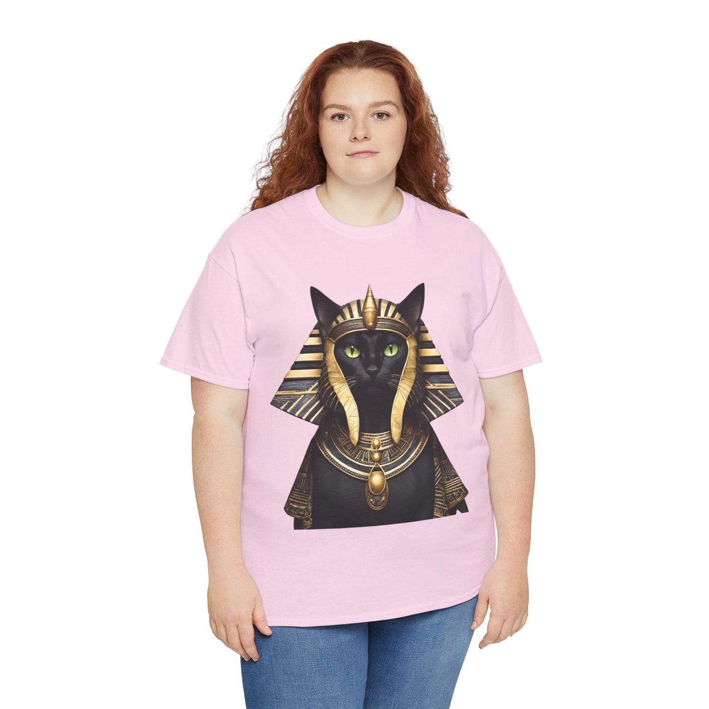 Black & Gold Egyptian Princess Pharaoh Kitty Cat Women's Plus Cotton Short Sleeved Tee Size xl-5xl