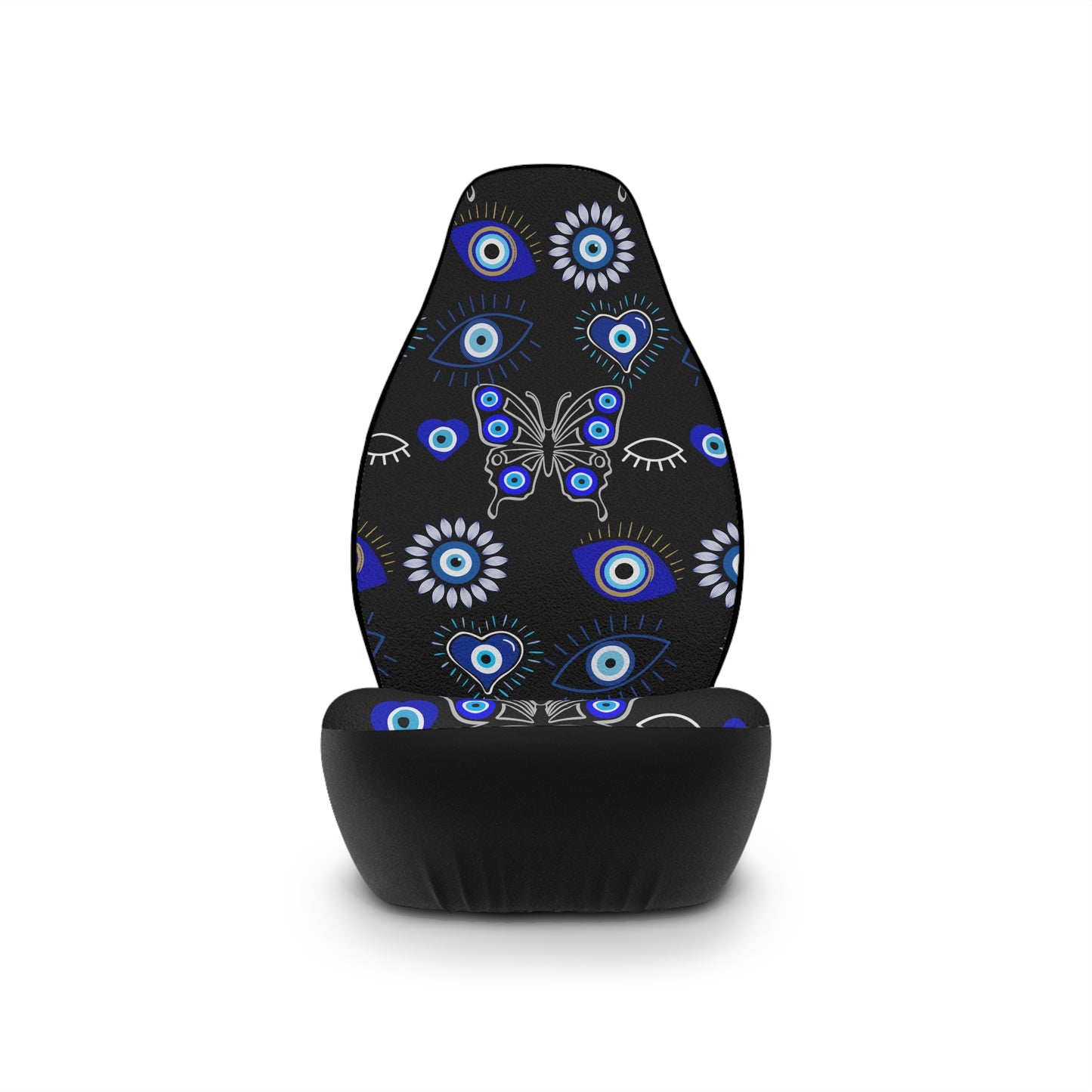 Blue & White All Seeing Evil Eye Butterfly Black Car Seat Covers