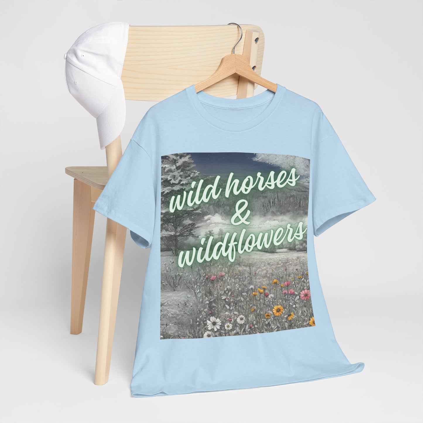 Wild Horses & Wildflowers Country Cowgirl Women's Plus Short Sleeved Cotton Tee Size xl-5xl