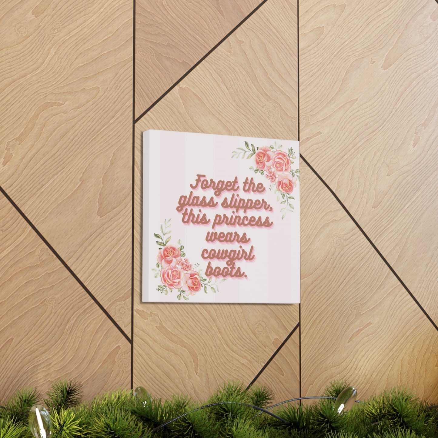 Pink Coquette Cowgirl Princess Glass Slippers Cowgirl Boots Pink Rose Canvas Wrapped Art Multiple Sizes